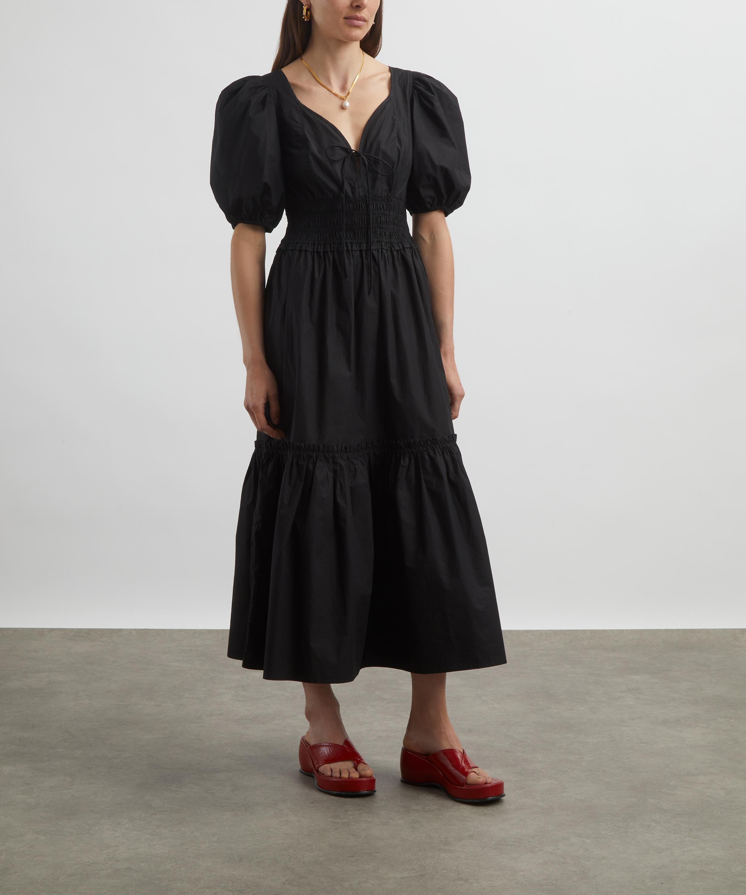 Ganni - Black Cotton Poplin Smock Maxi-Dress image number 2