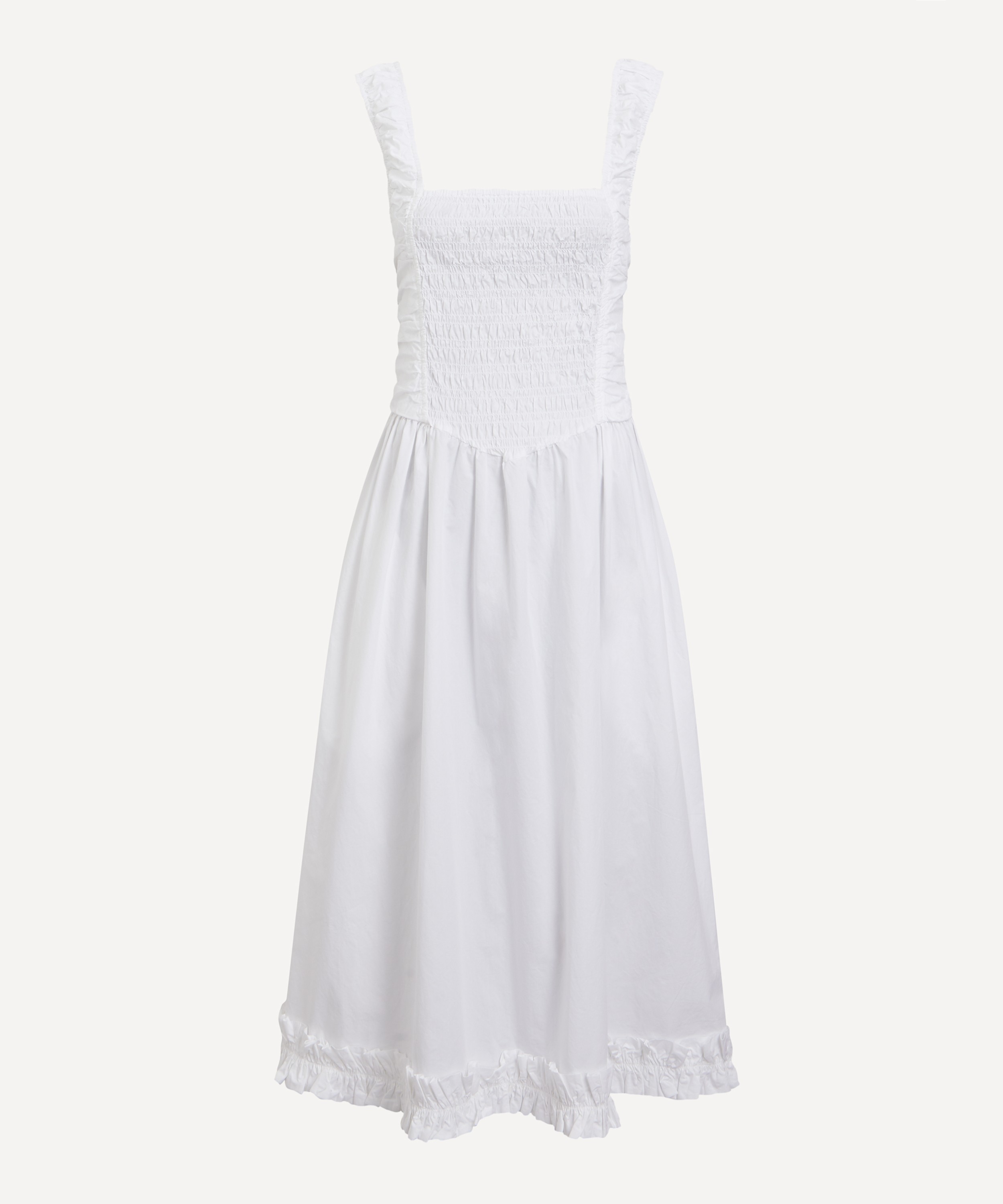 Ganni - White Cotton Poplin Midi Strap Smock Dress image number 0