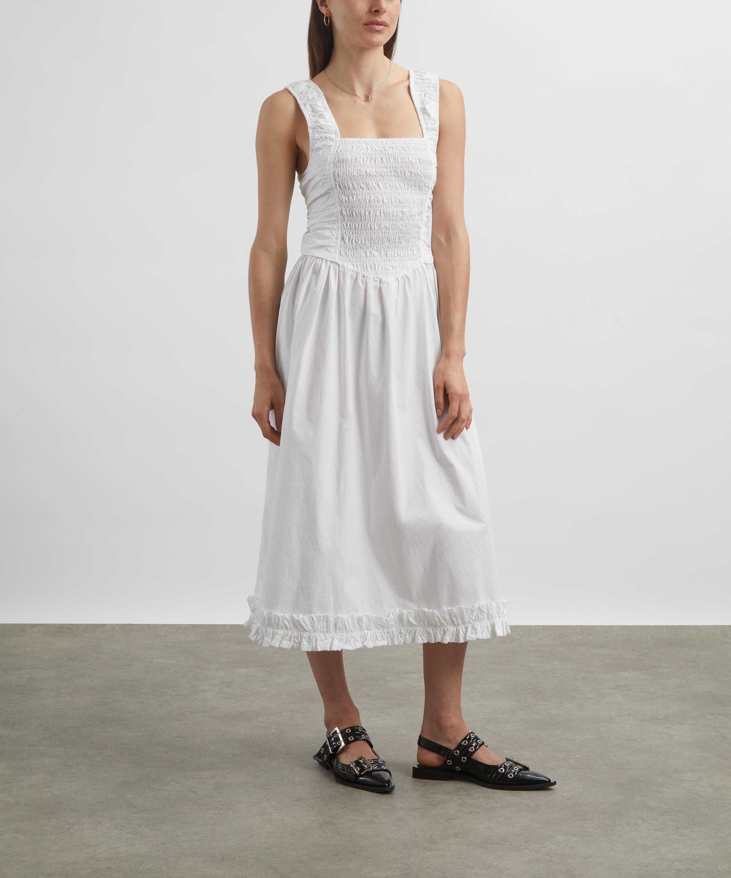 Ganni - White Cotton Poplin Midi Strap Smock Dress image number 2