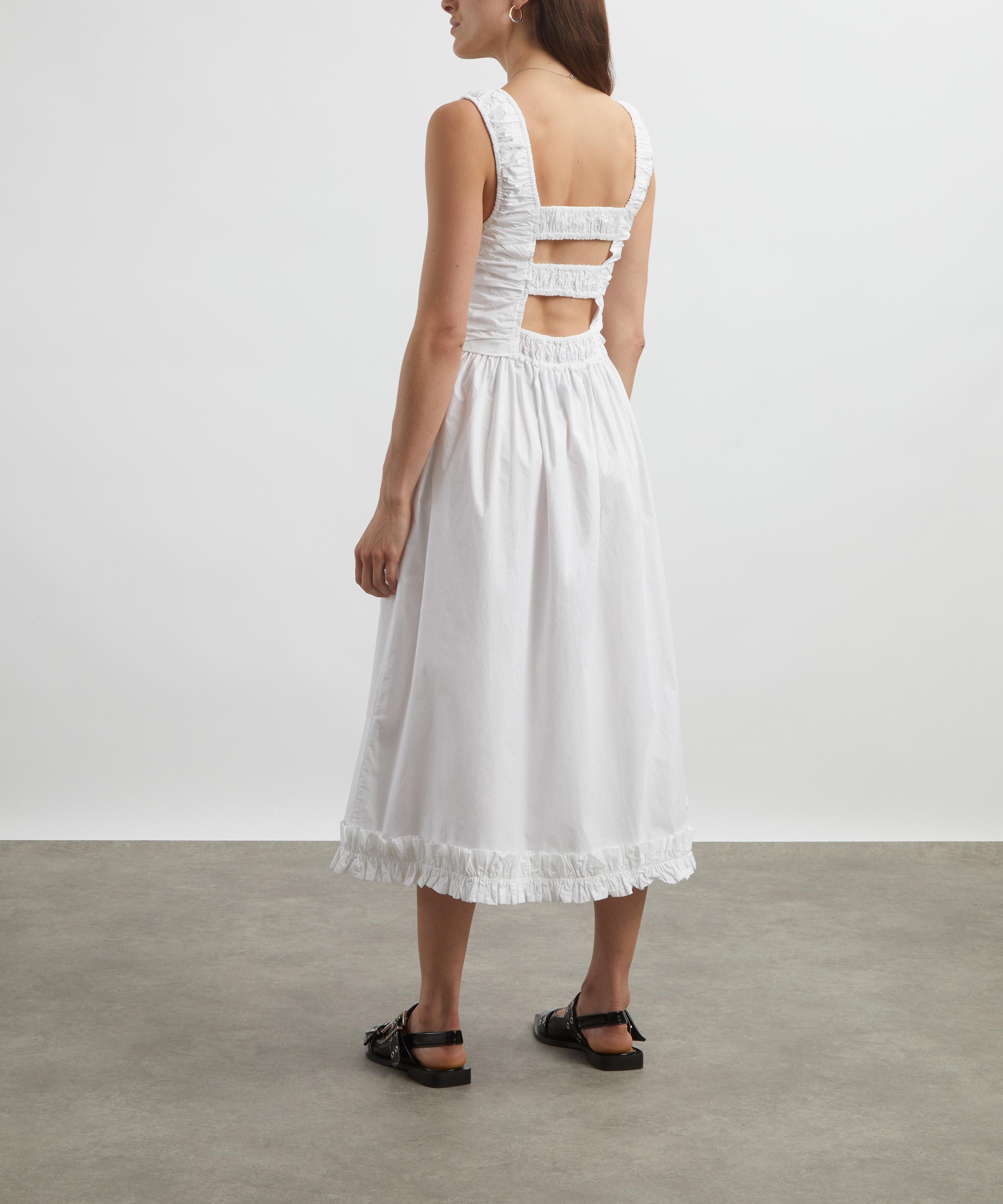 Ganni - White Cotton Poplin Midi Strap Smock Dress image number 3