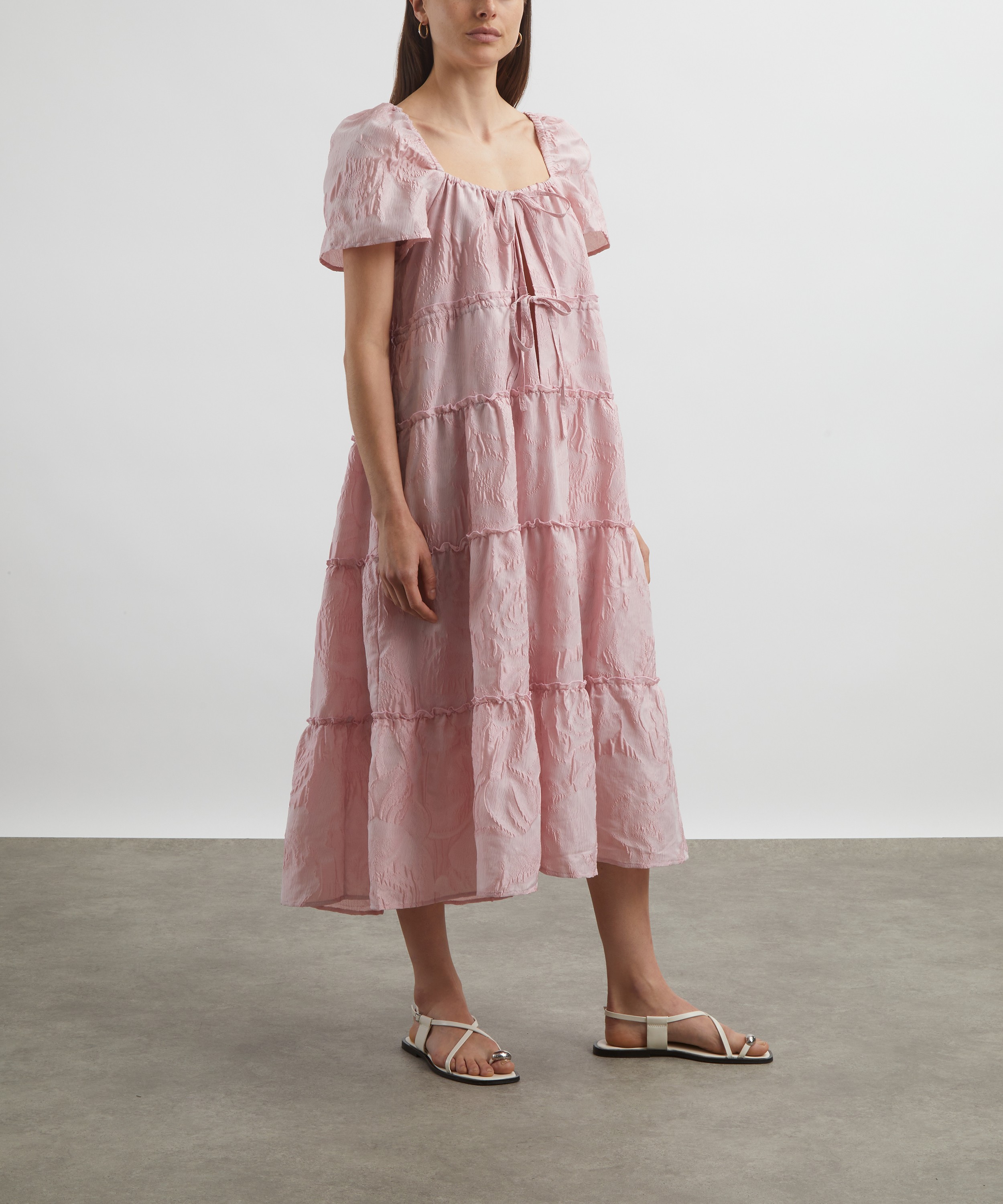 Ganni - Pink Textured Cloqué Layer Dres image number 2