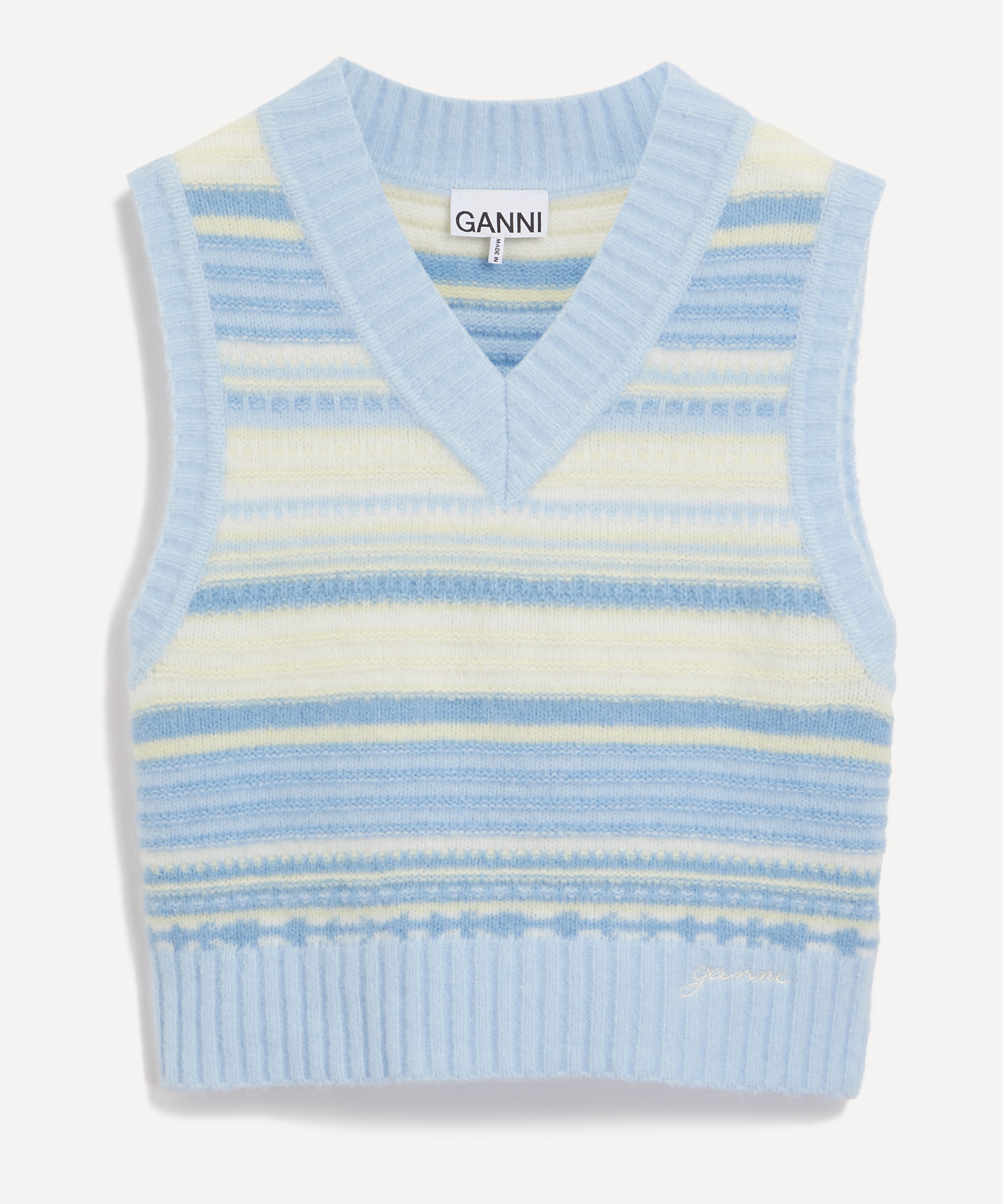 Ganni - Blue Striped Soft Wool Vest