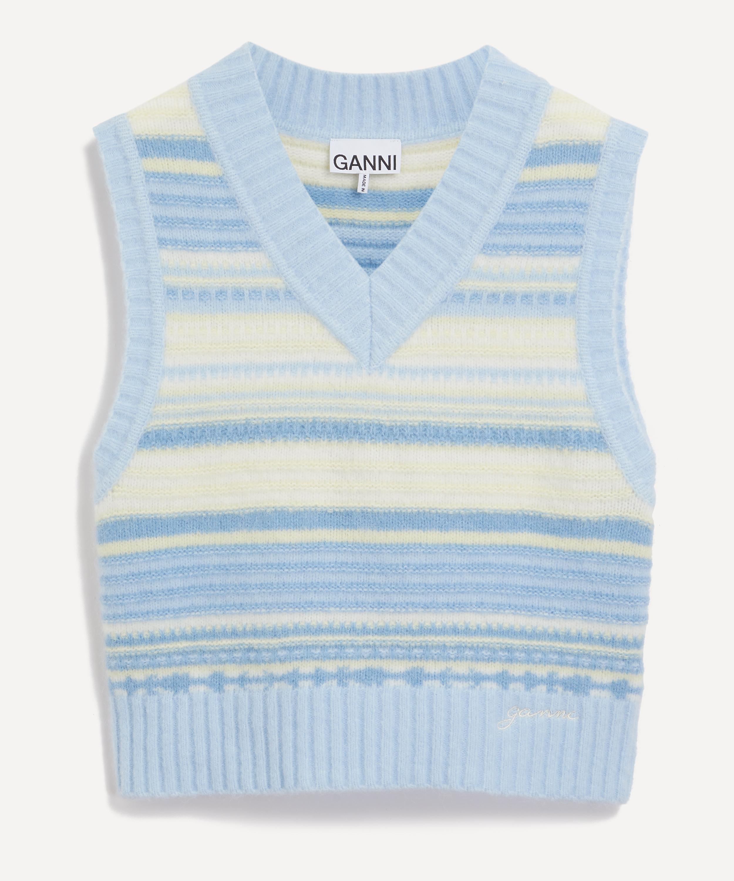 Ganni - Blue Striped Soft Wool Vest