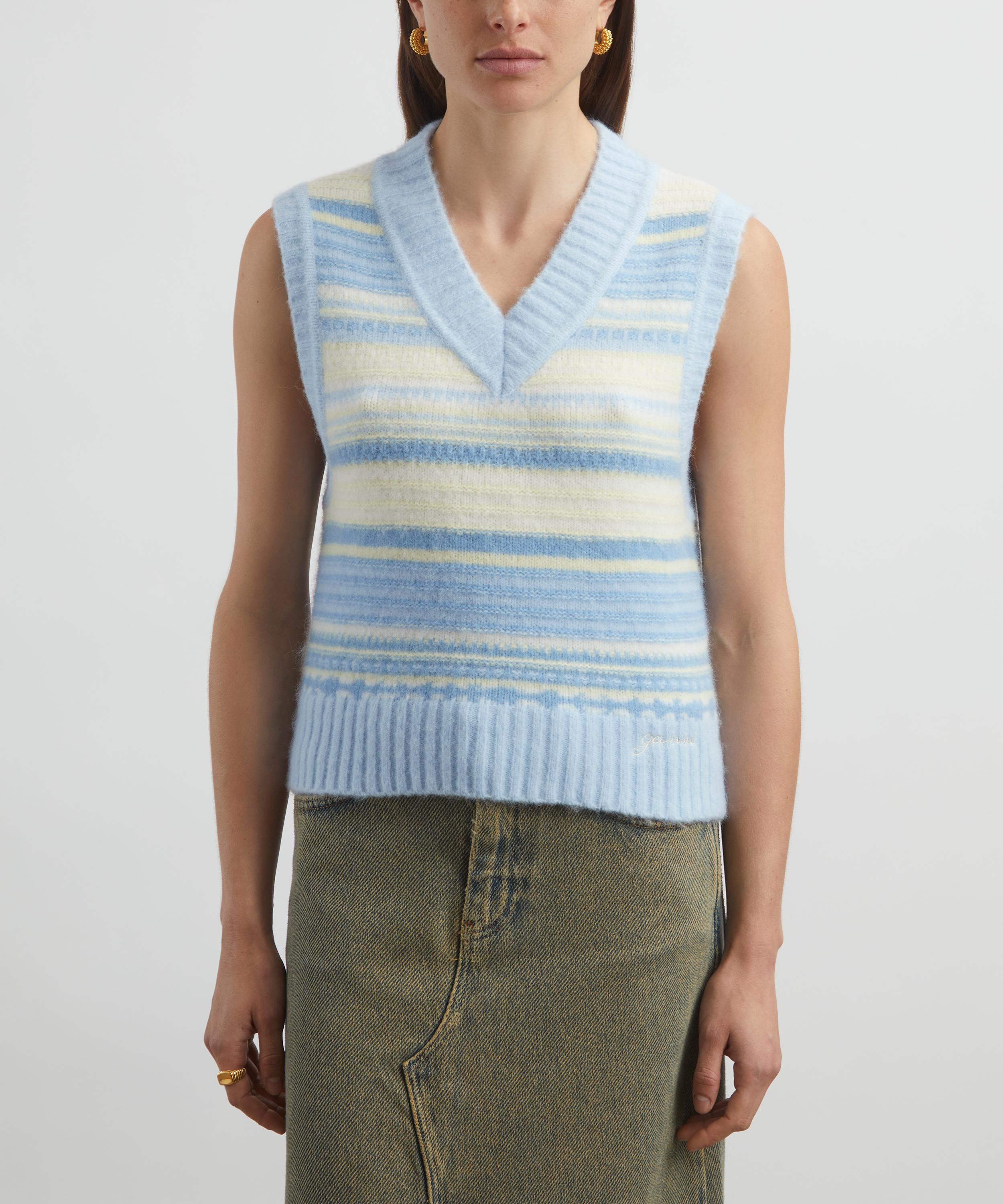 Ganni - Blue Striped Soft Wool Vest image number 2