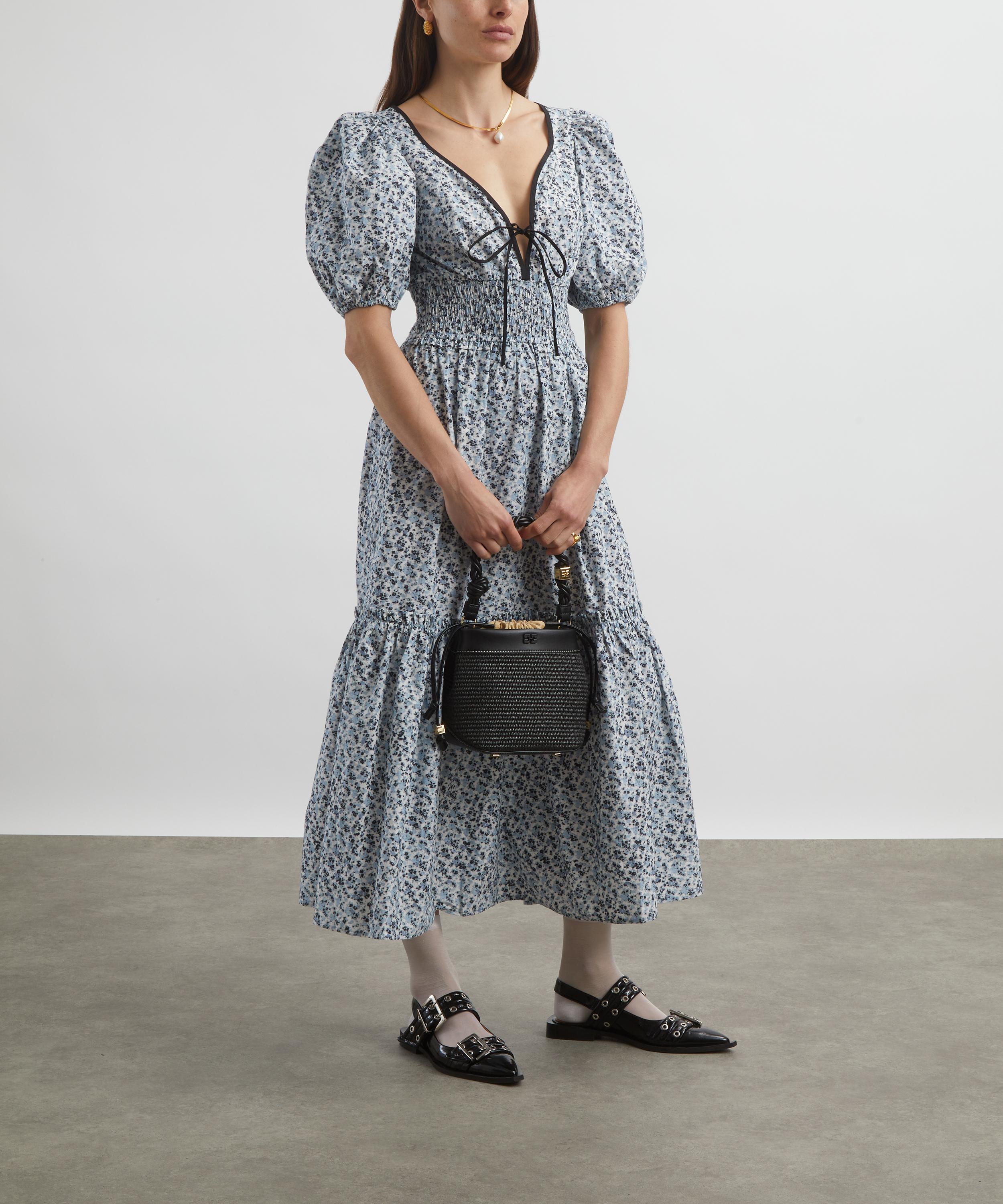 Ganni - Blue Floral Printed Smock Maxi-Dress image number 1