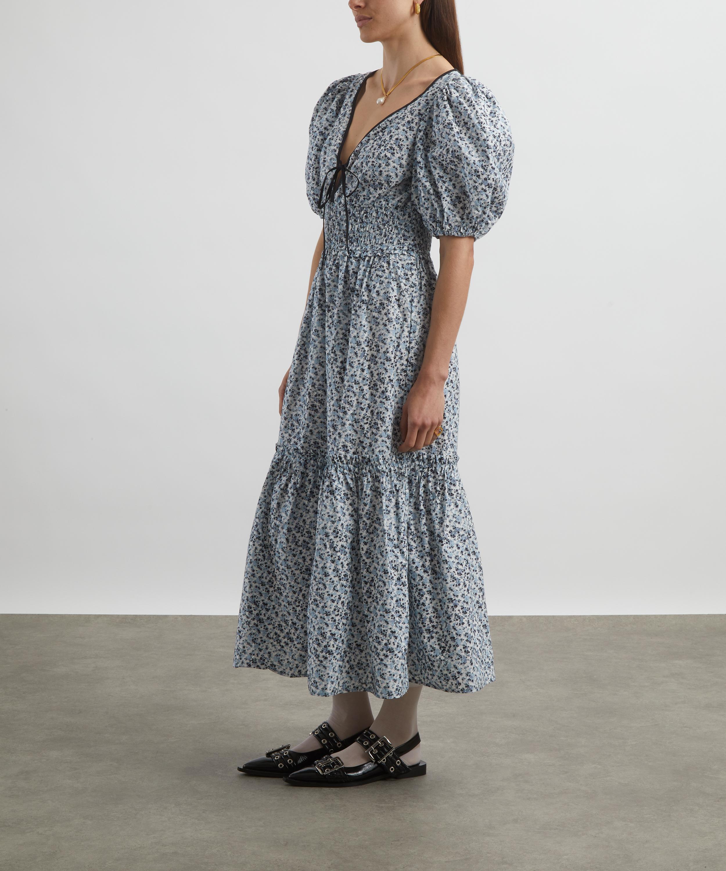 Ganni - Blue Floral Printed Smock Maxi-Dress image number 2