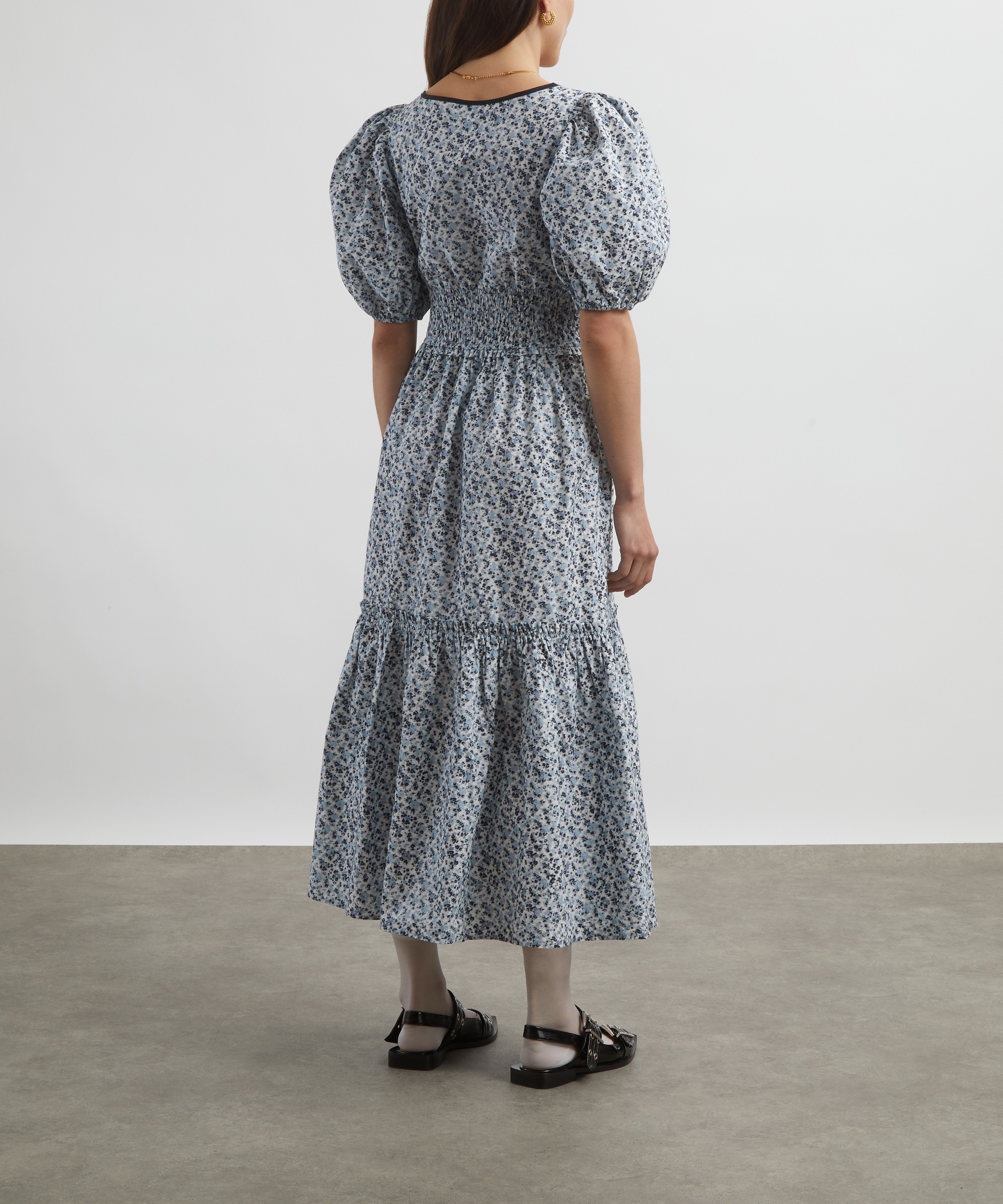 Ganni - Blue Floral Printed Smock Maxi-Dress image number 3