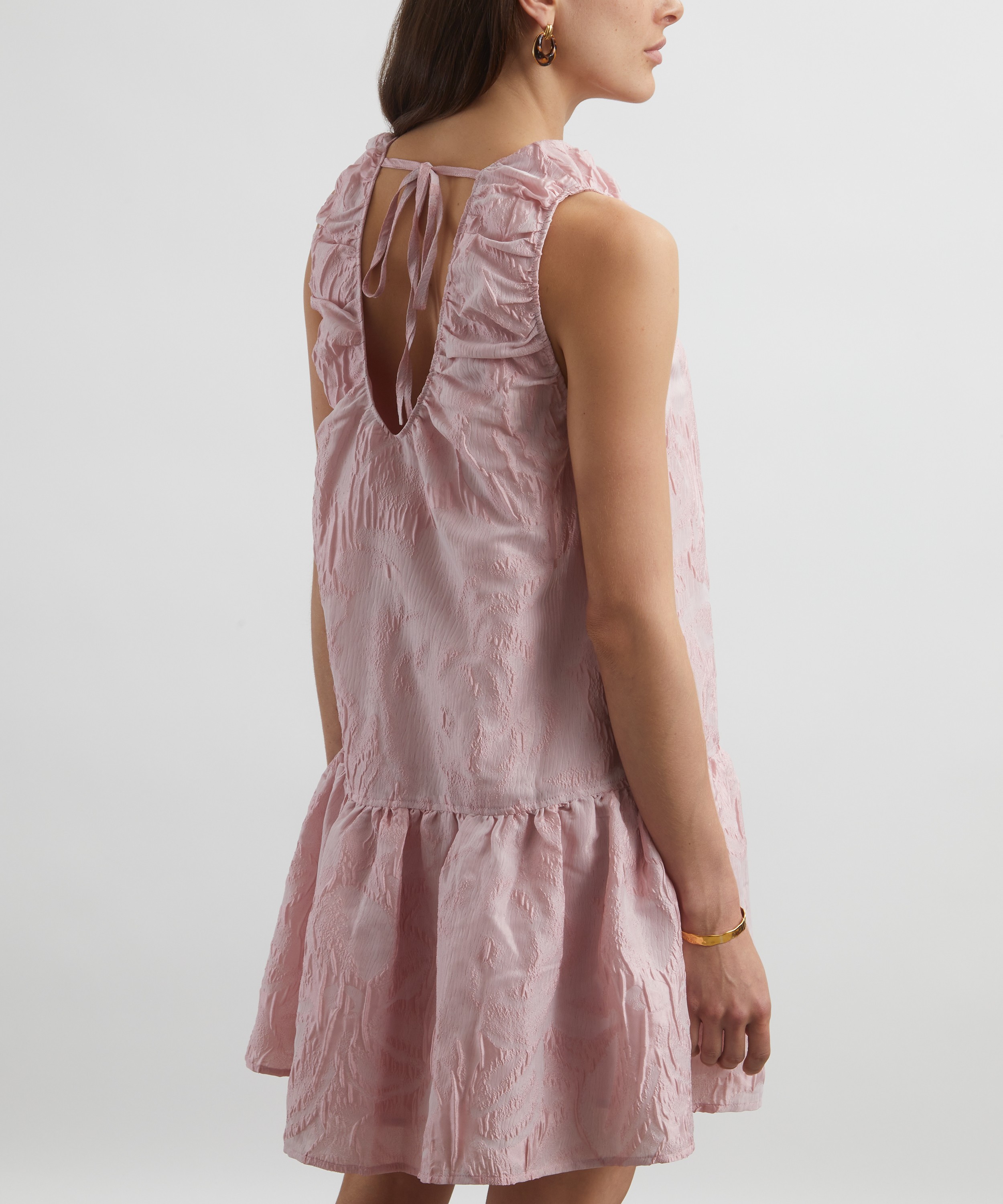 Ganni - Pink Textured Cloqué Mini-Dress image number 3