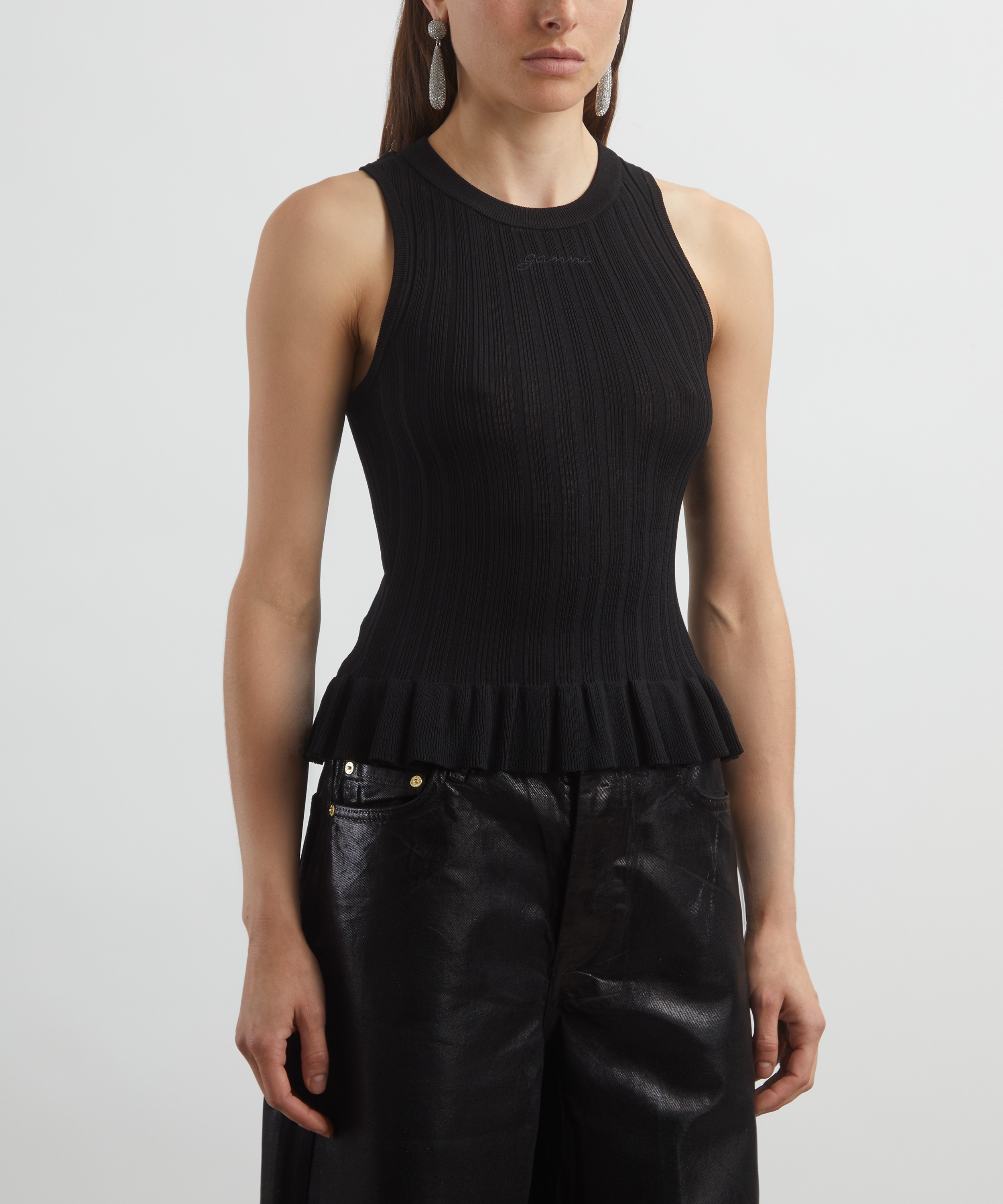 Ganni - Black Rib Tank Top image number 2