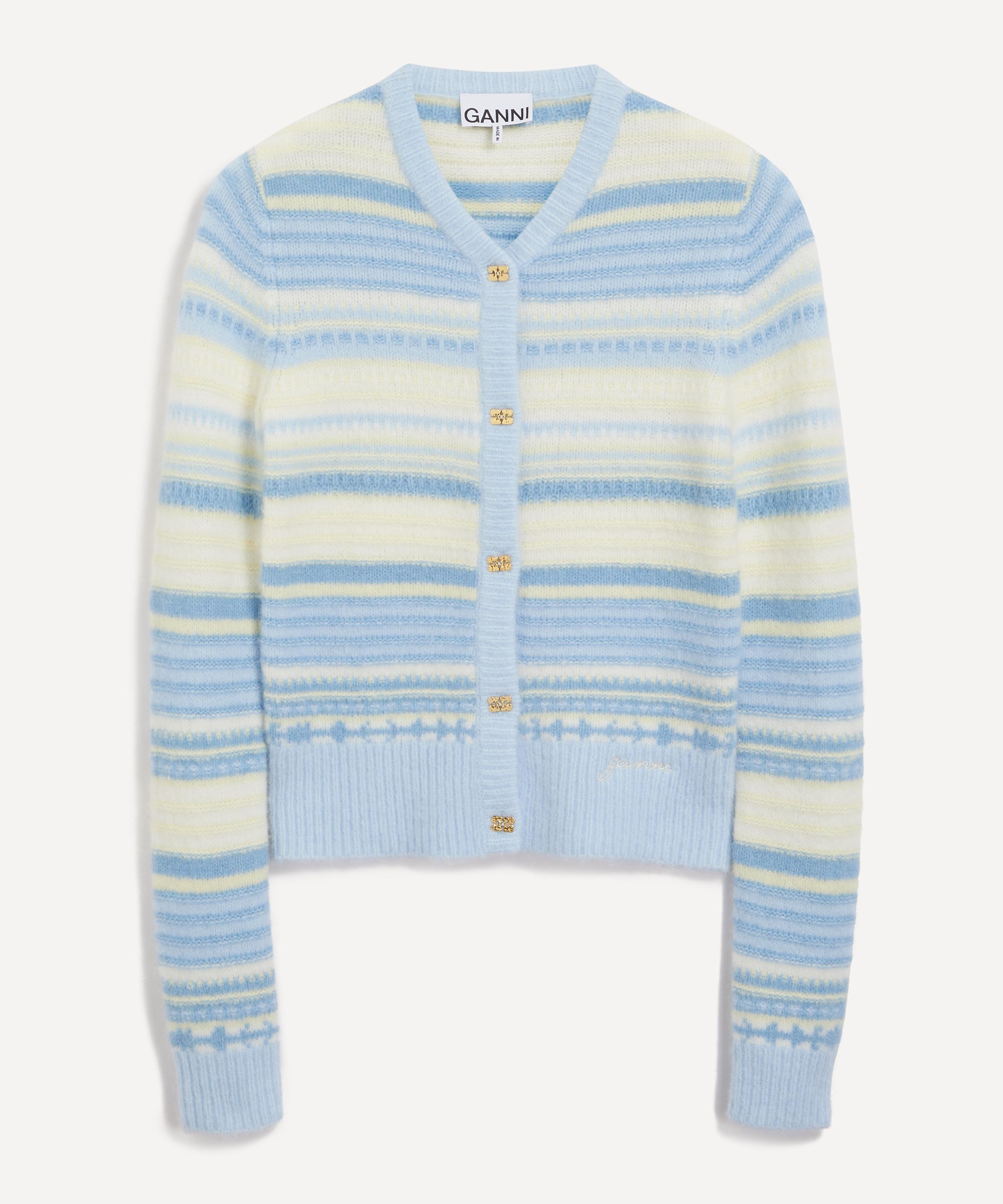 Ganni - Blue Striped Soft Wool Cardigan image number 0