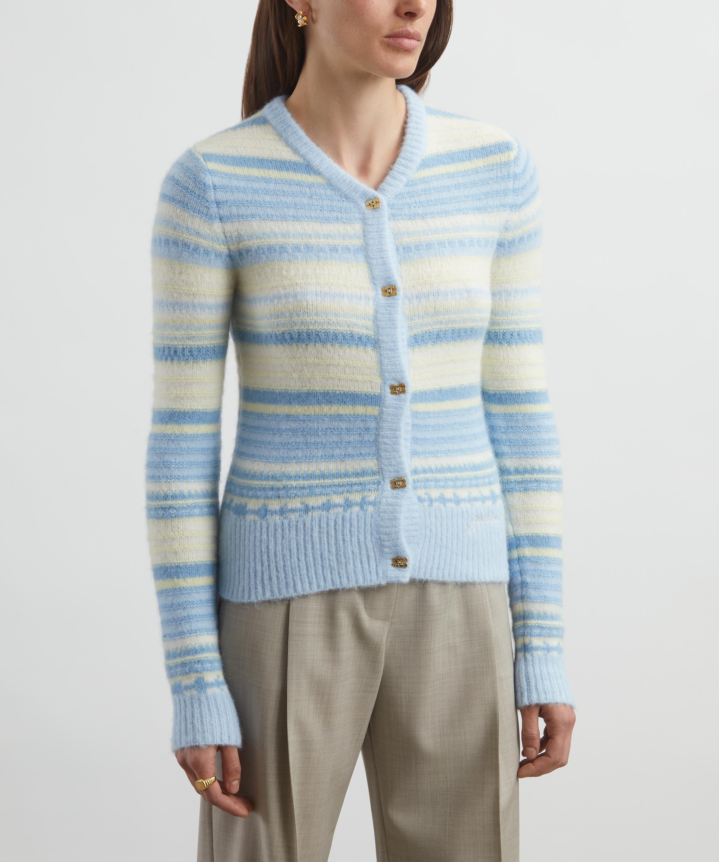 Ganni - Blue Striped Soft Wool Cardigan image number 2