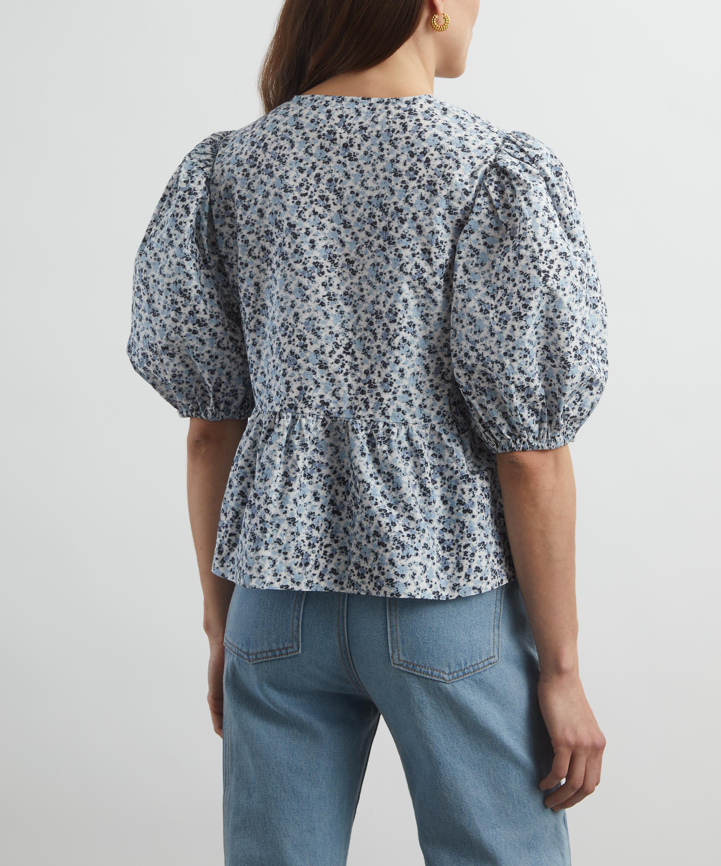 Ganni - Floral Printed Cotton Poplin Peplum Blouse image number 3