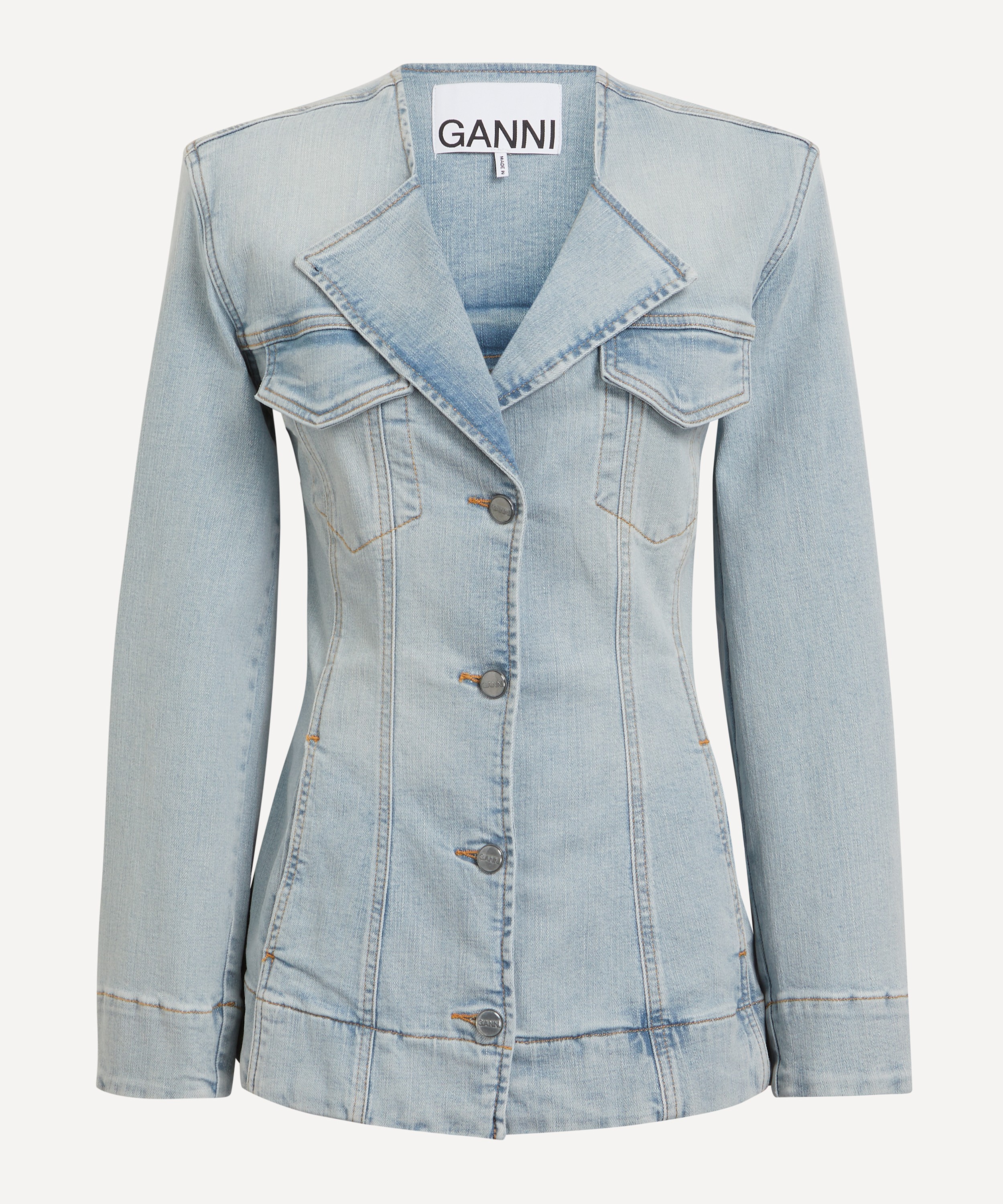 Ganni - Light Blue Denim Fitted Blazer image number 0