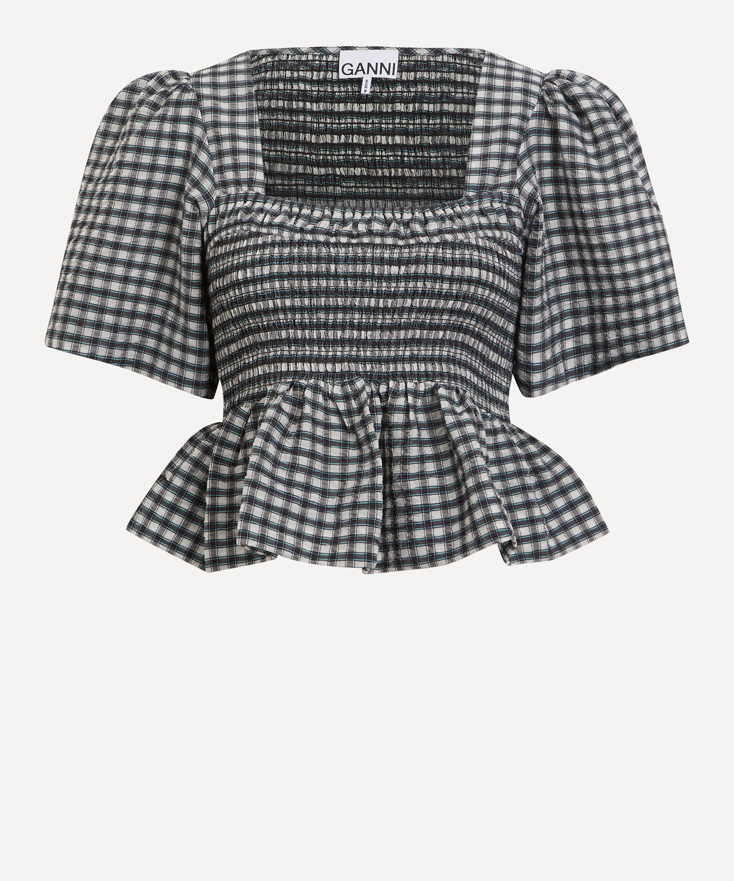 Ganni - Seersucker Check Smock Blouse image number 0