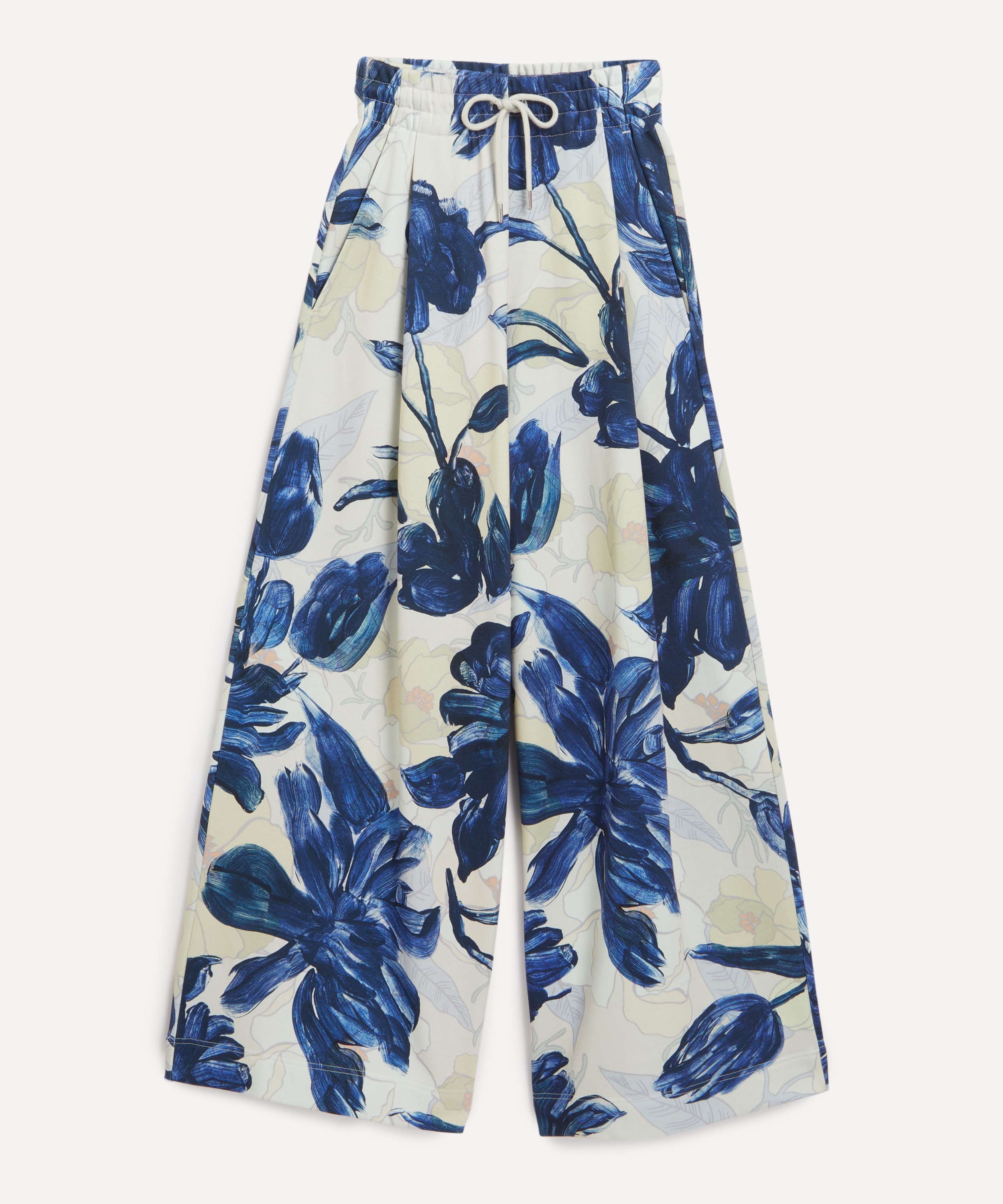 Dries Van Noten - Blue Floral Drawstring Wide Leg Trousers image number 0