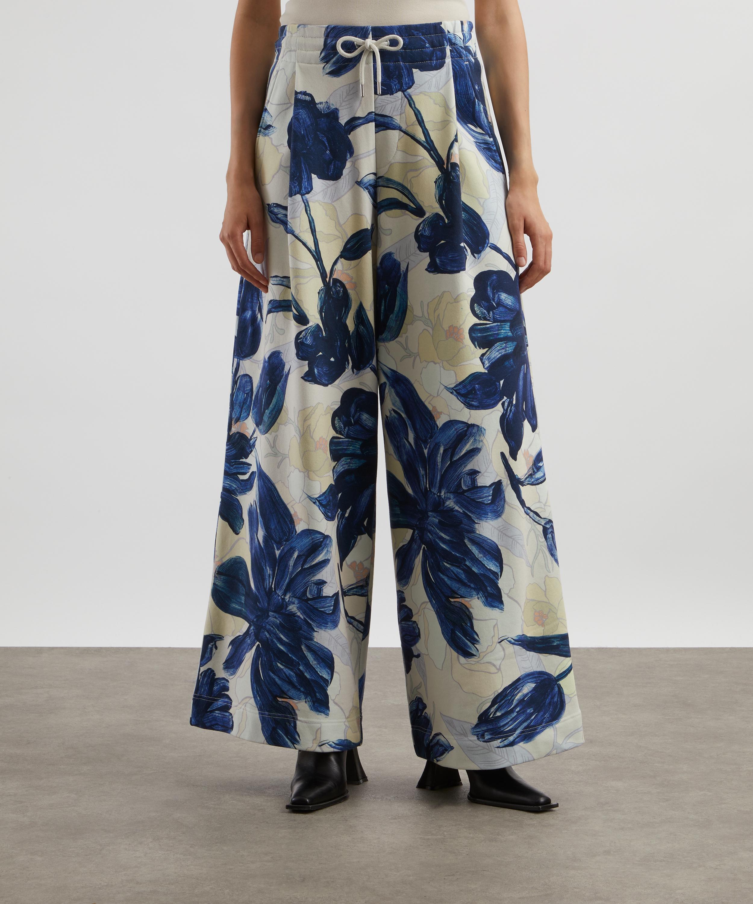 Dries Van Noten - Blue Floral Drawstring Wide Leg Trousers image number 2