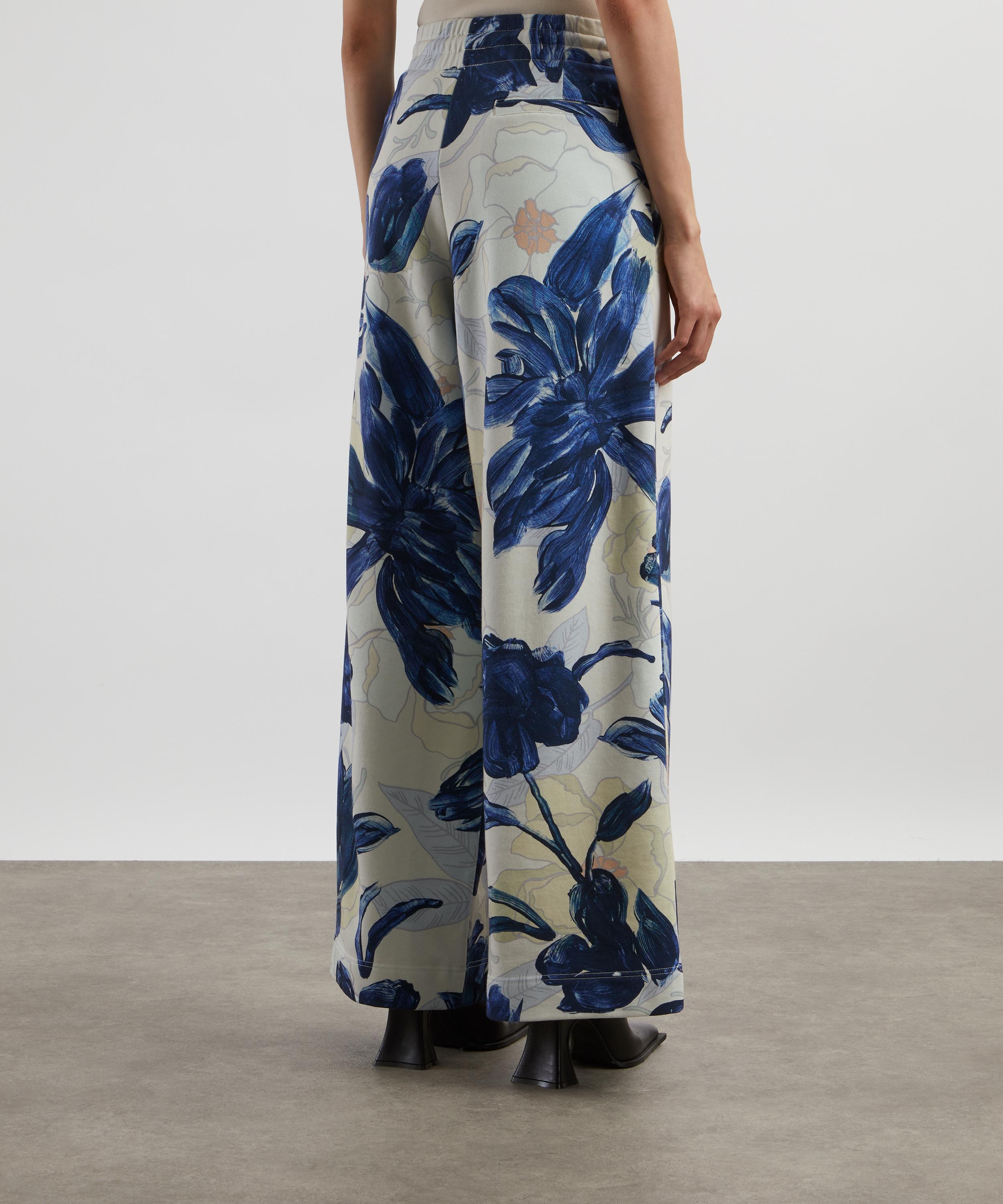 Dries Van Noten - Blue Floral Drawstring Wide Leg Trousers image number 3