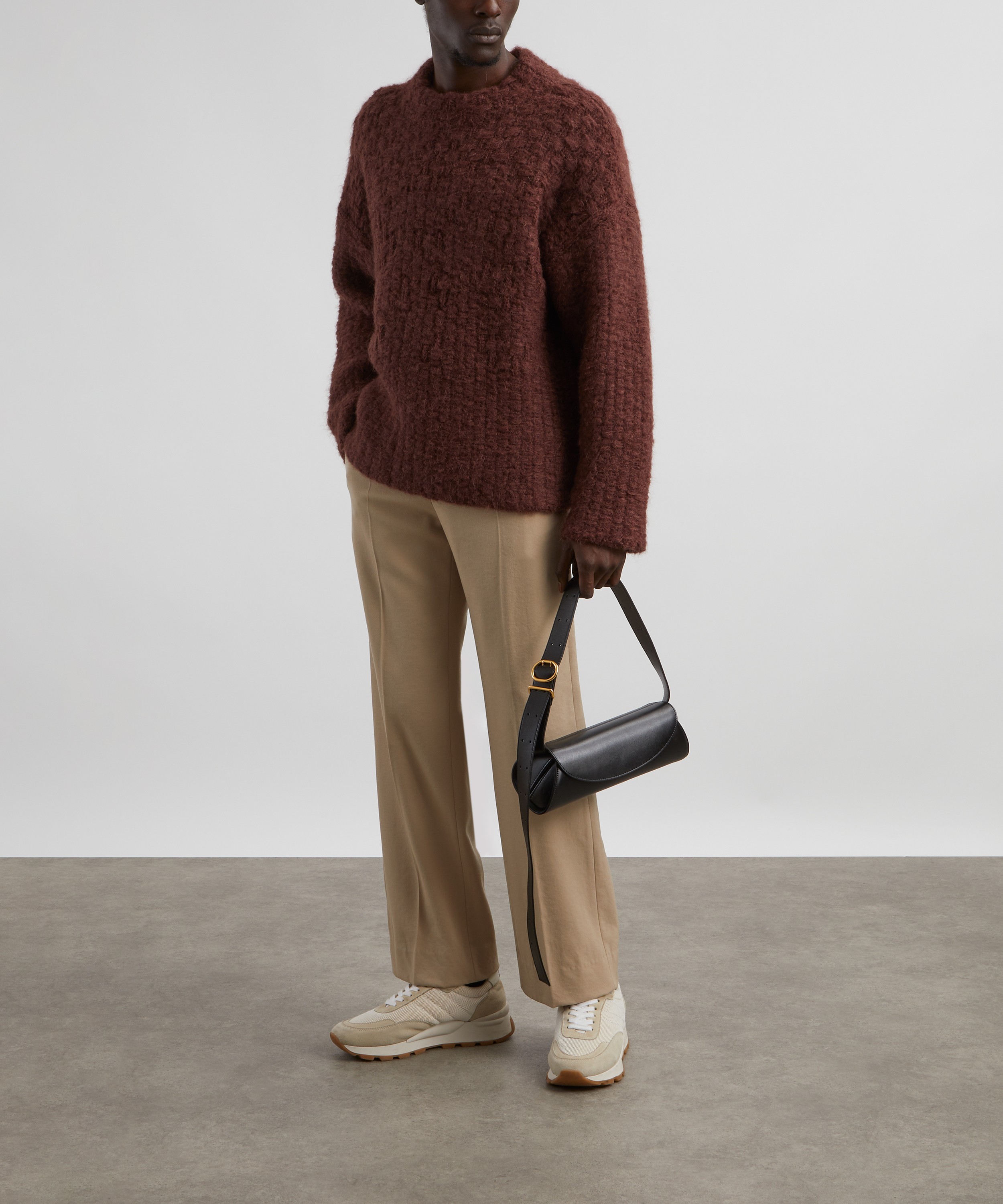 Jil Sander - Brown Basketweave Mock Neck Jumper image number 1