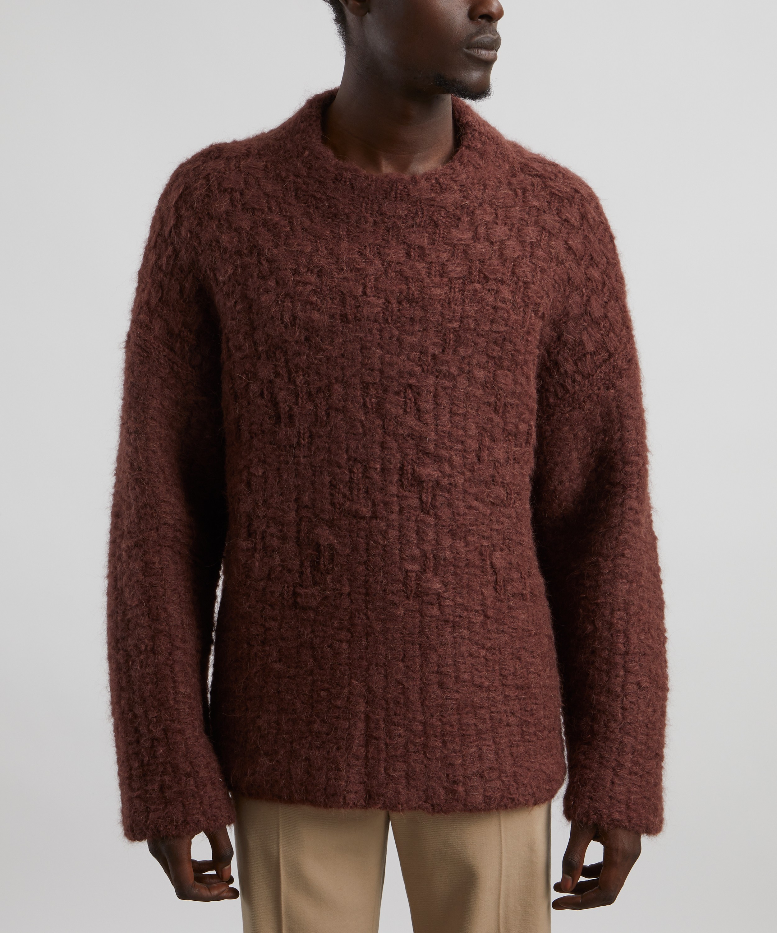 Jil Sander - Brown Basketweave Mock Neck Jumper image number 2