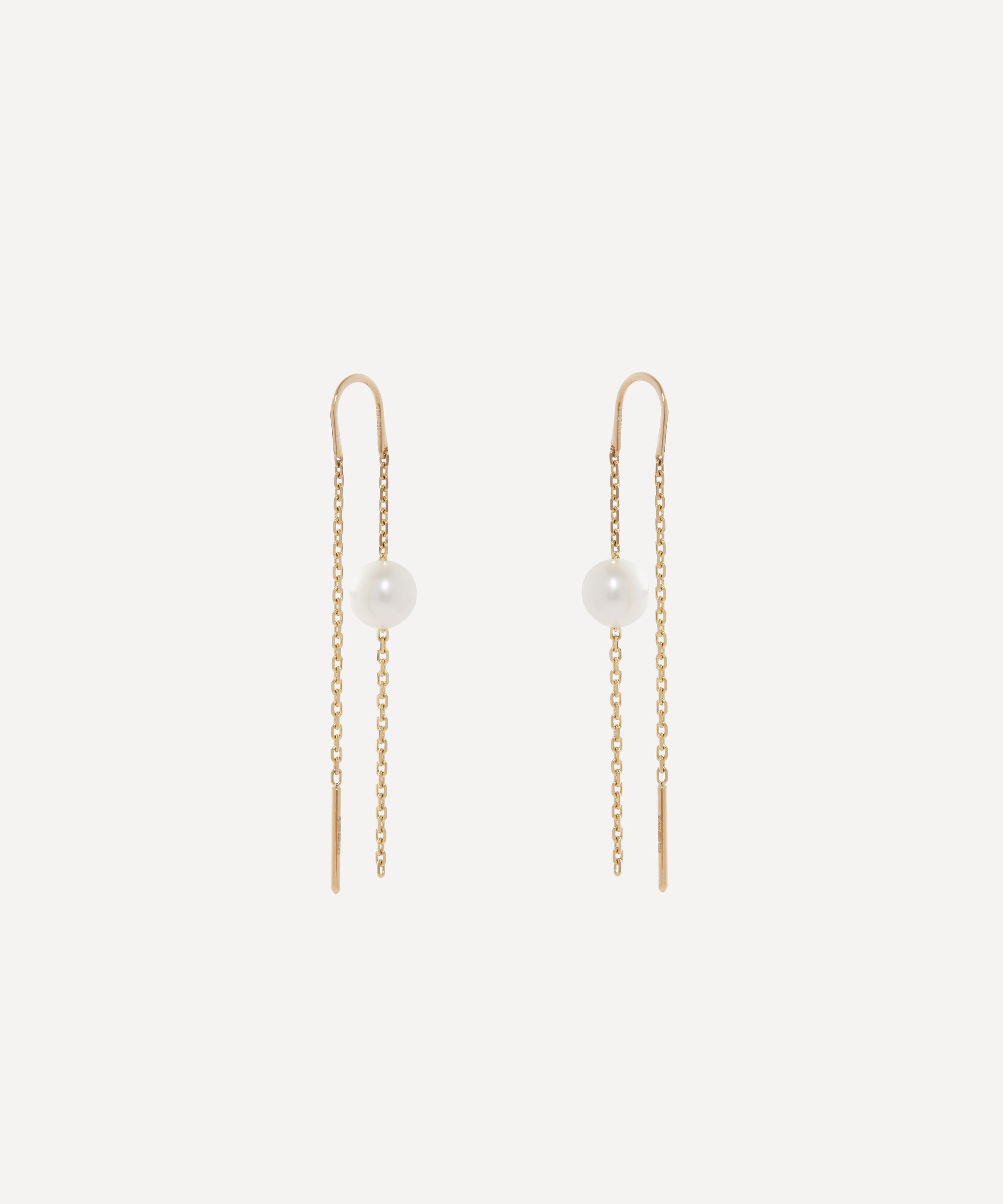 Mizuki - 14ct Gold Thread Thru Pearl Slider Drop Earrings