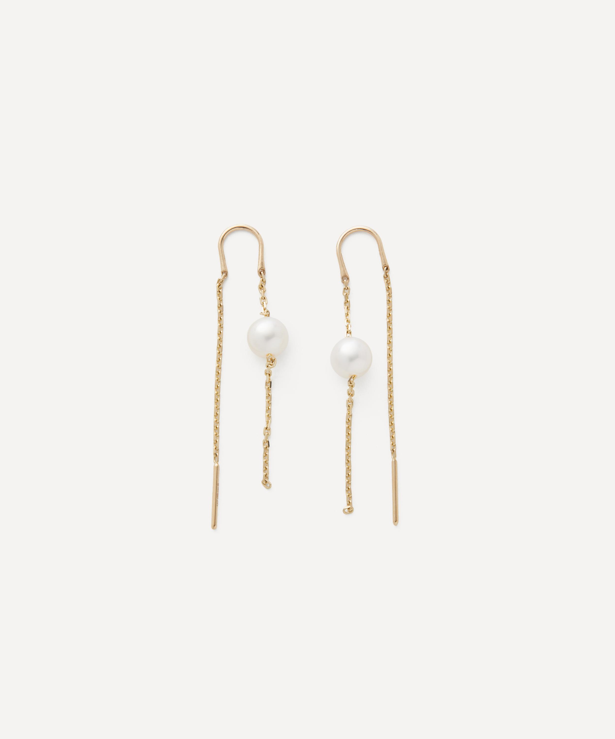 Mizuki - 14ct Gold Thread Thru Pearl Slider Drop Earrings image number 1