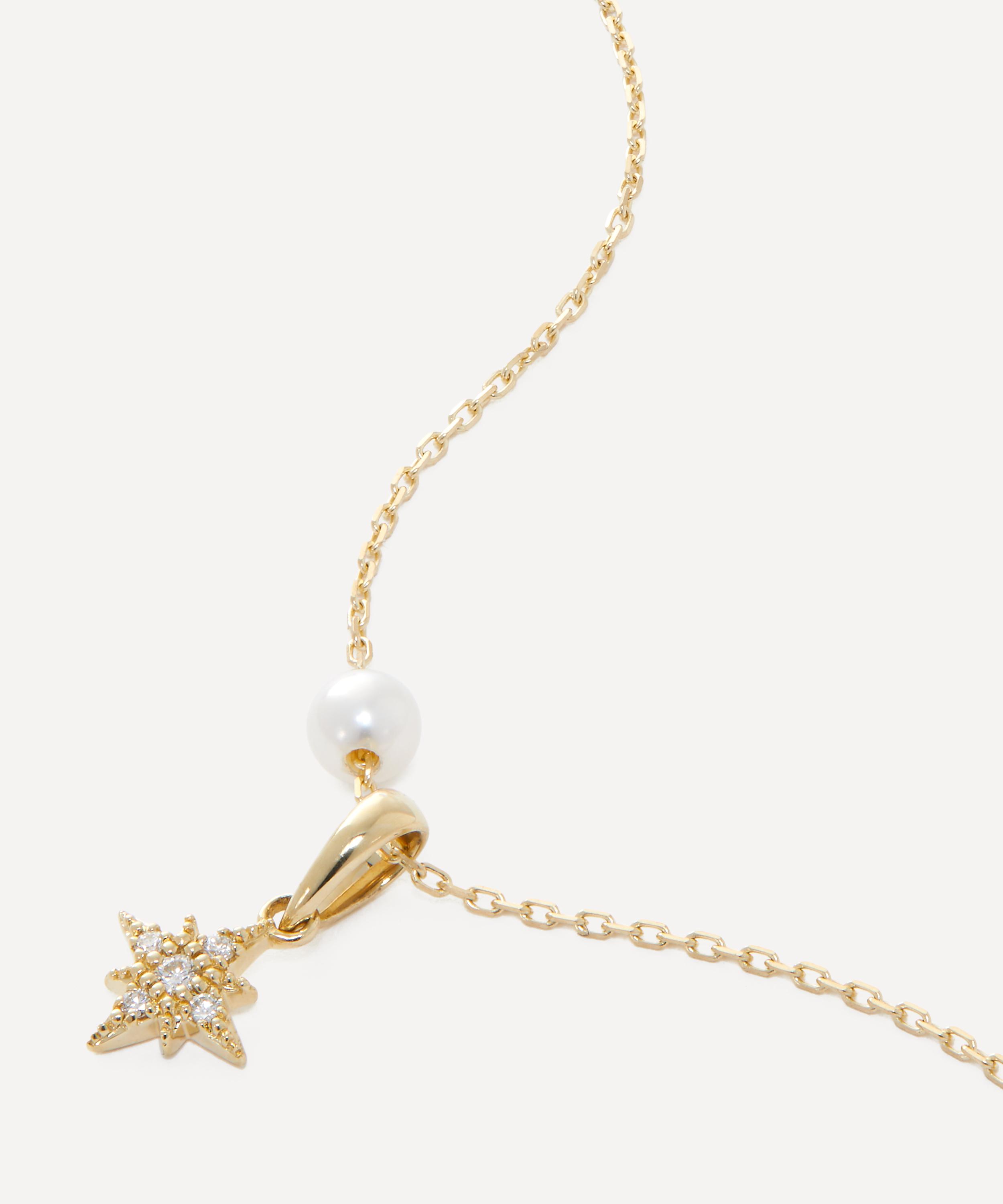 Mizuki - 14ct Gold Pearl and Small Diamond Star Pendant Necklace image number 0