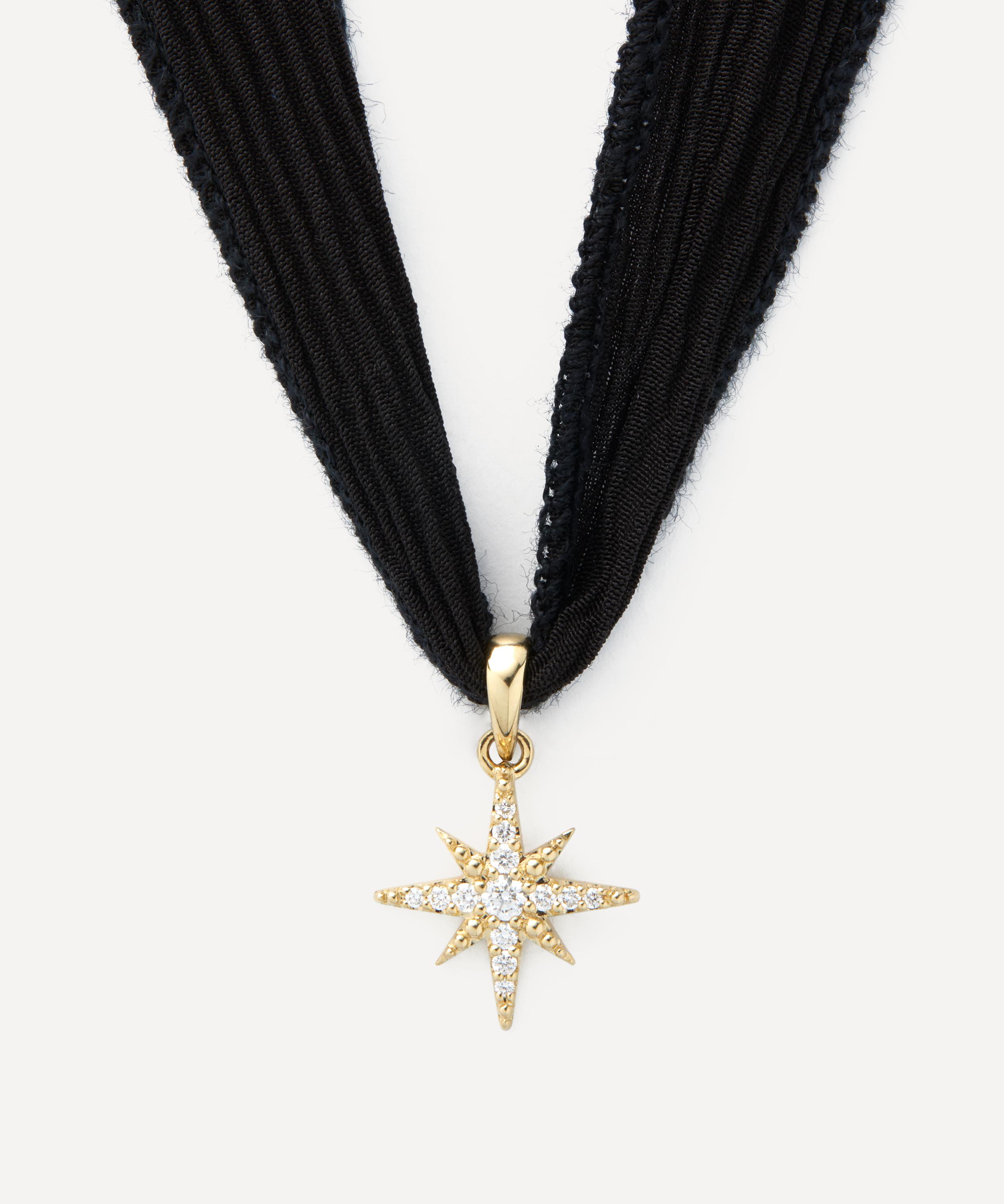 Mizuki - 14ct Gold Black Silk and Diamond Star Necklace image number 0