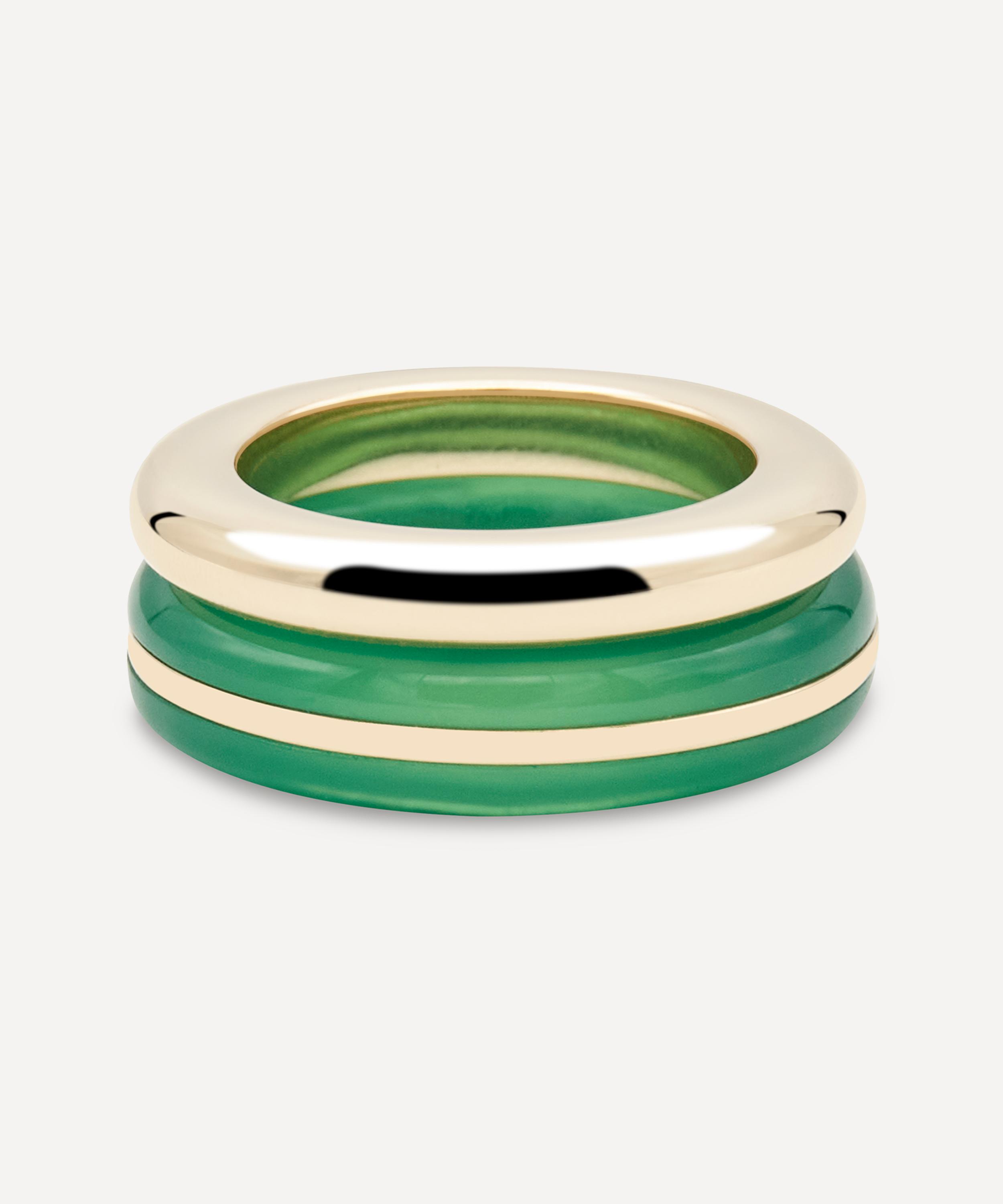 By Pariah - 14ct Gold Essential Green Calcedony and Diamond Stacking Ring image number 0