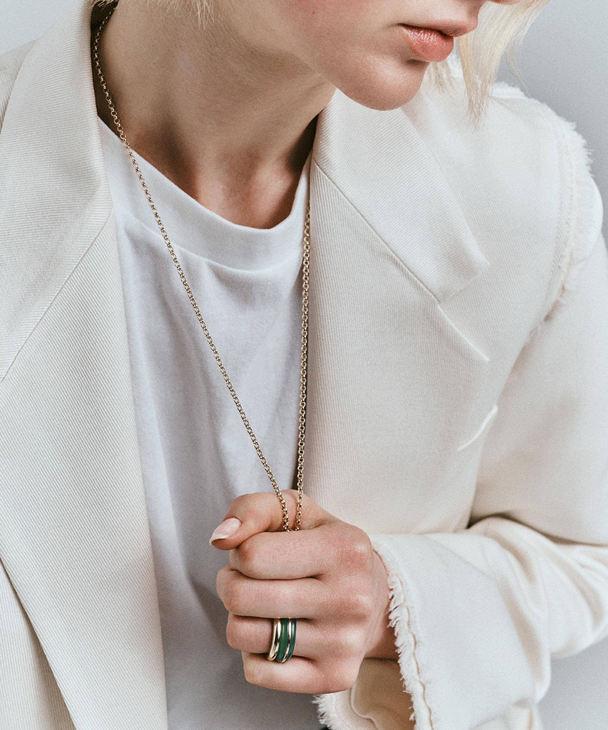 By Pariah - 14ct Gold Essential Green Calcedony and Diamond Stacking Ring image number 1