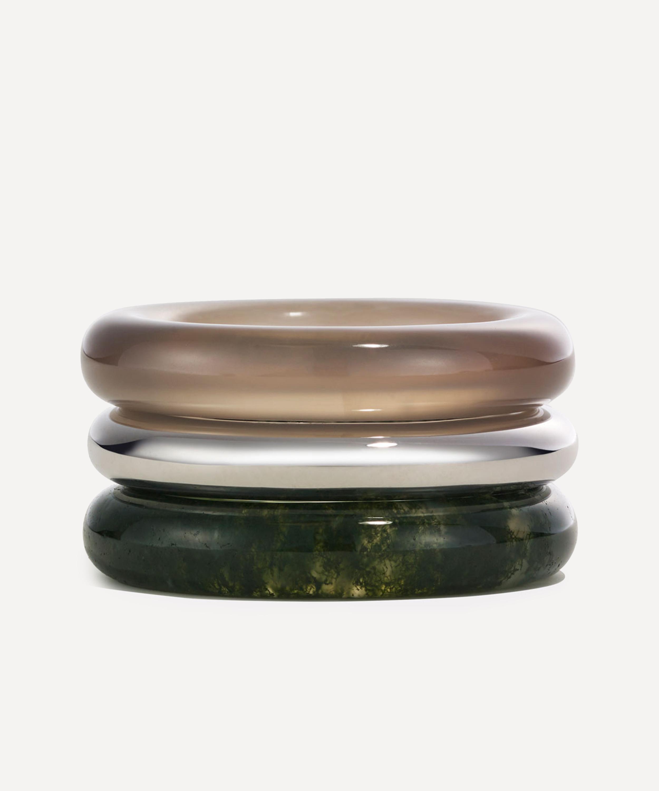 By Pariah - Sterling Silver Stone Trilogy Stack Moss Agate Ring image number 0