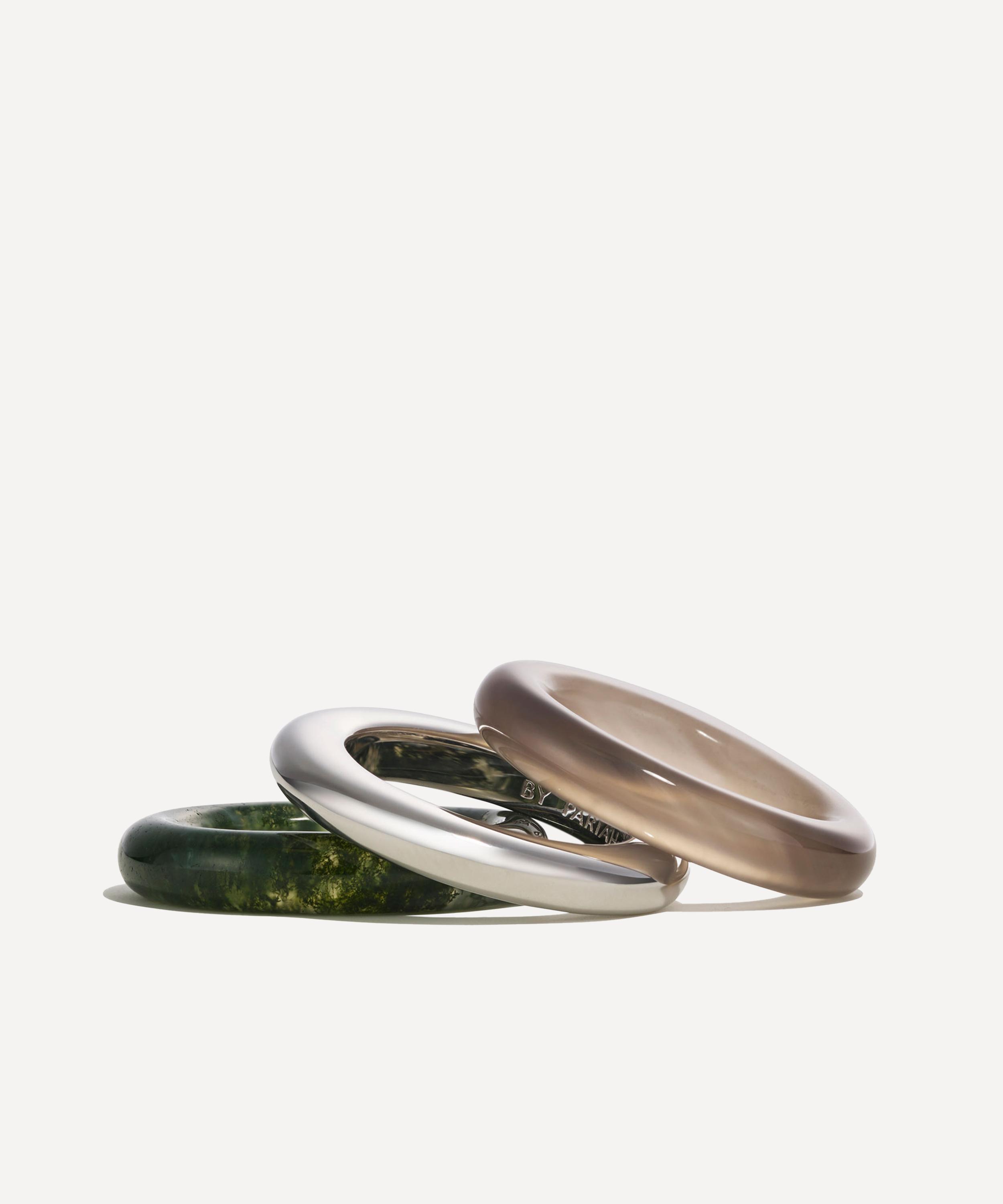 By Pariah - Sterling Silver Stone Trilogy Stack Moss Agate Ring image number 2