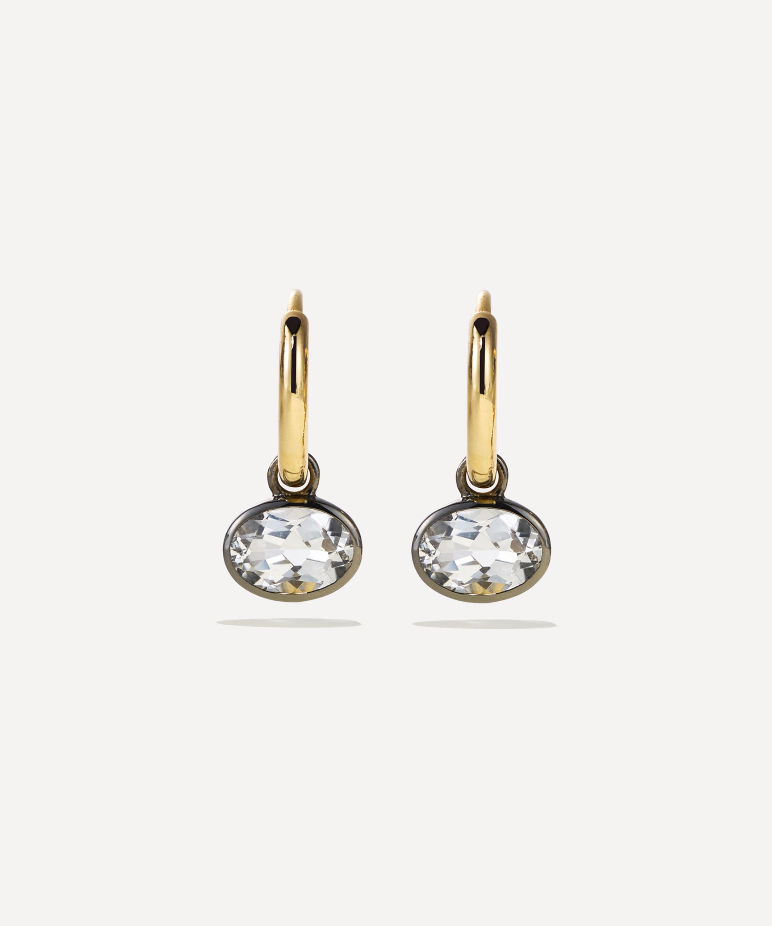 By Pariah - 14ct Gold Orbit White Topaz Drop Hoop Earrings image number 0