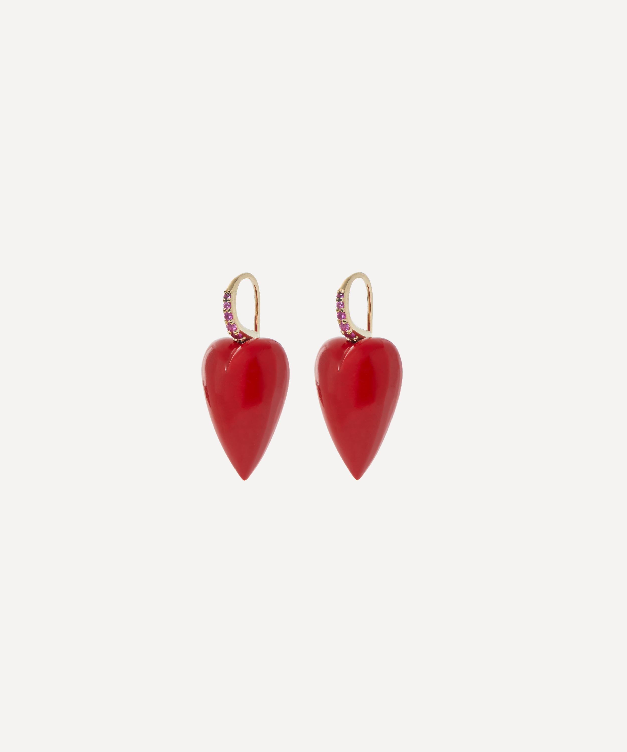 Rachel Quinn - 14ct Gold Coral Heart Drop Earrings image number 0