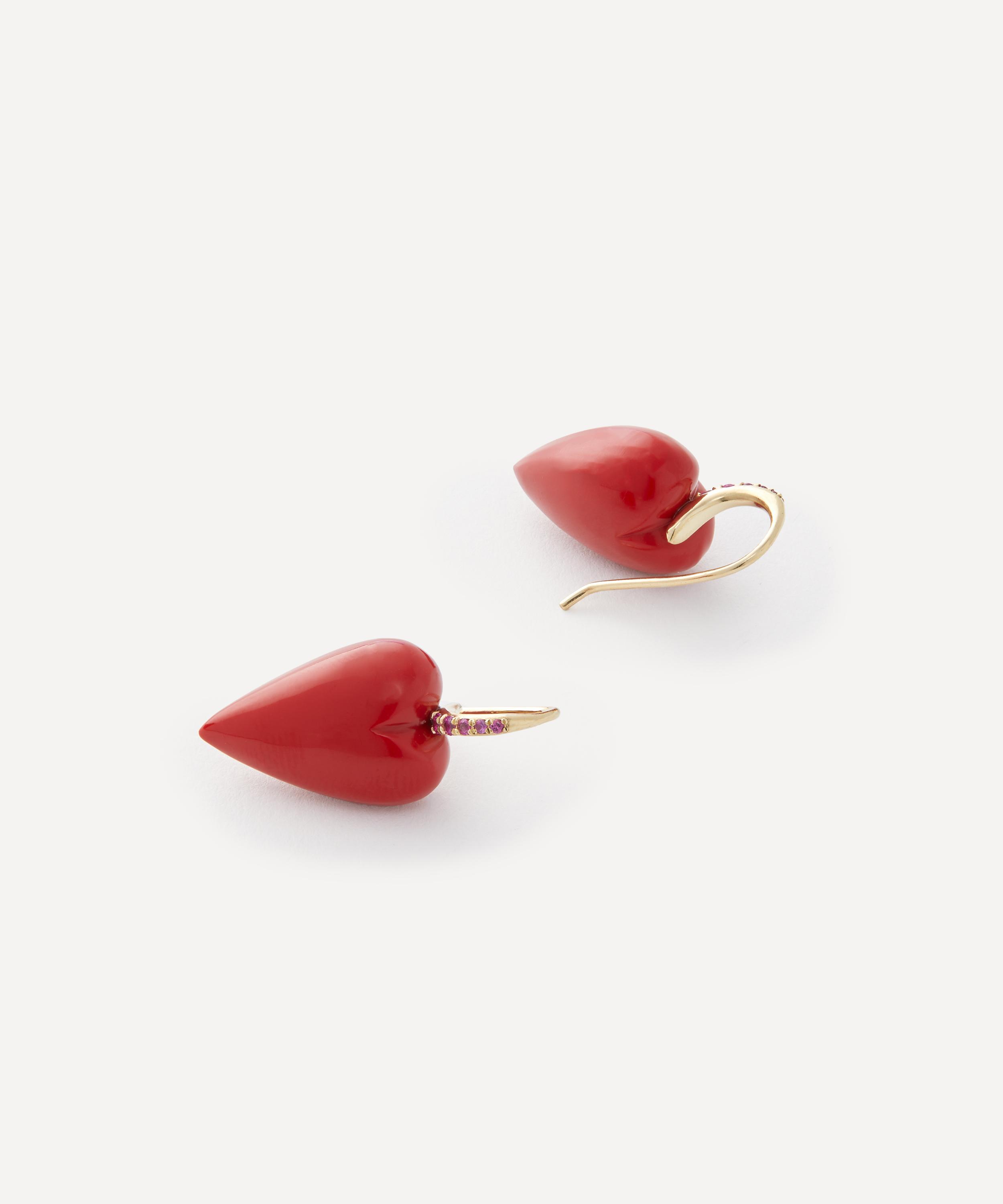 Rachel Quinn - 14ct Gold Coral Heart Drop Earrings image number 1