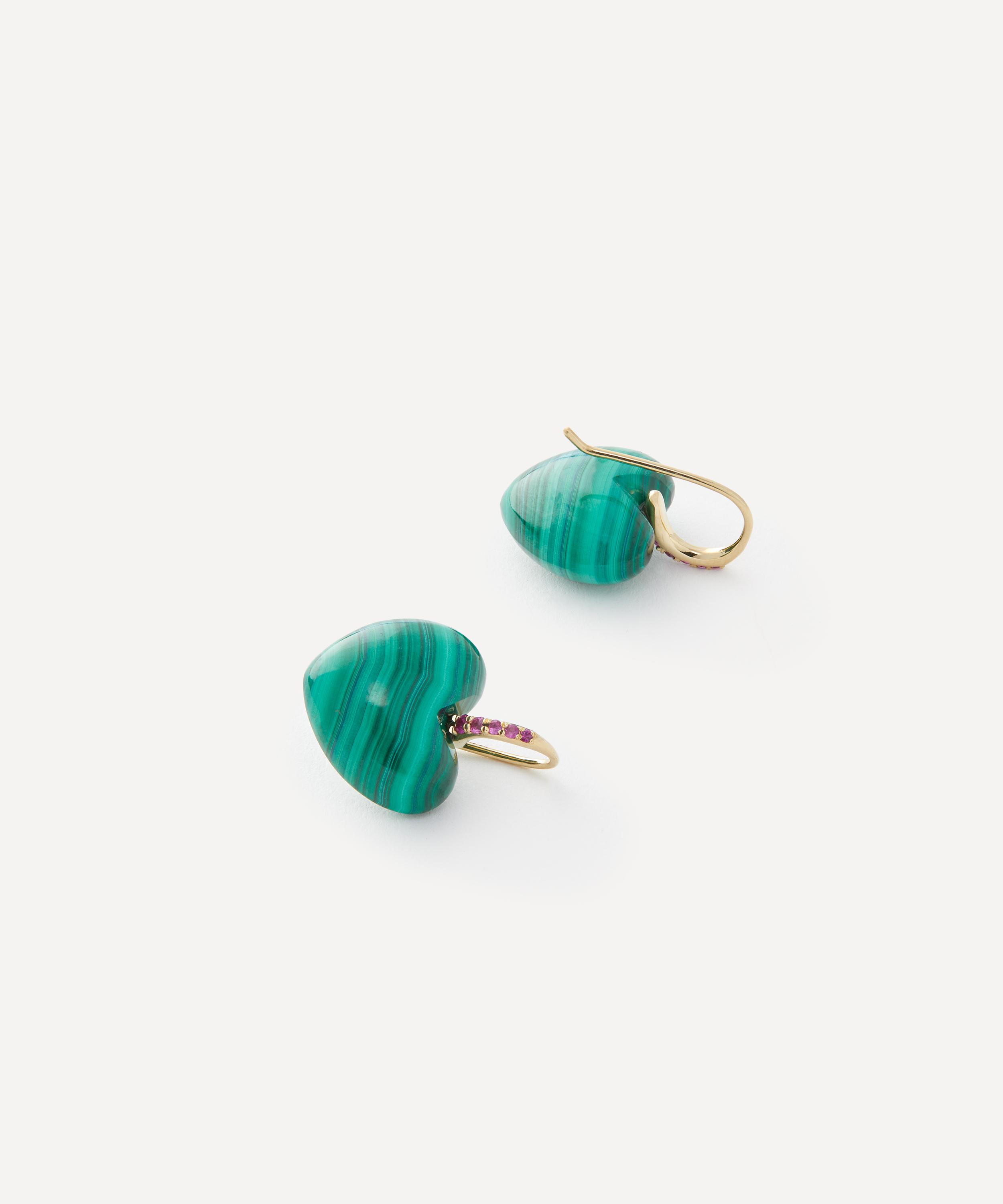 Rachel Quinn - 14ct Gold Malachite Heart Dollop Drop Earrings image number 1