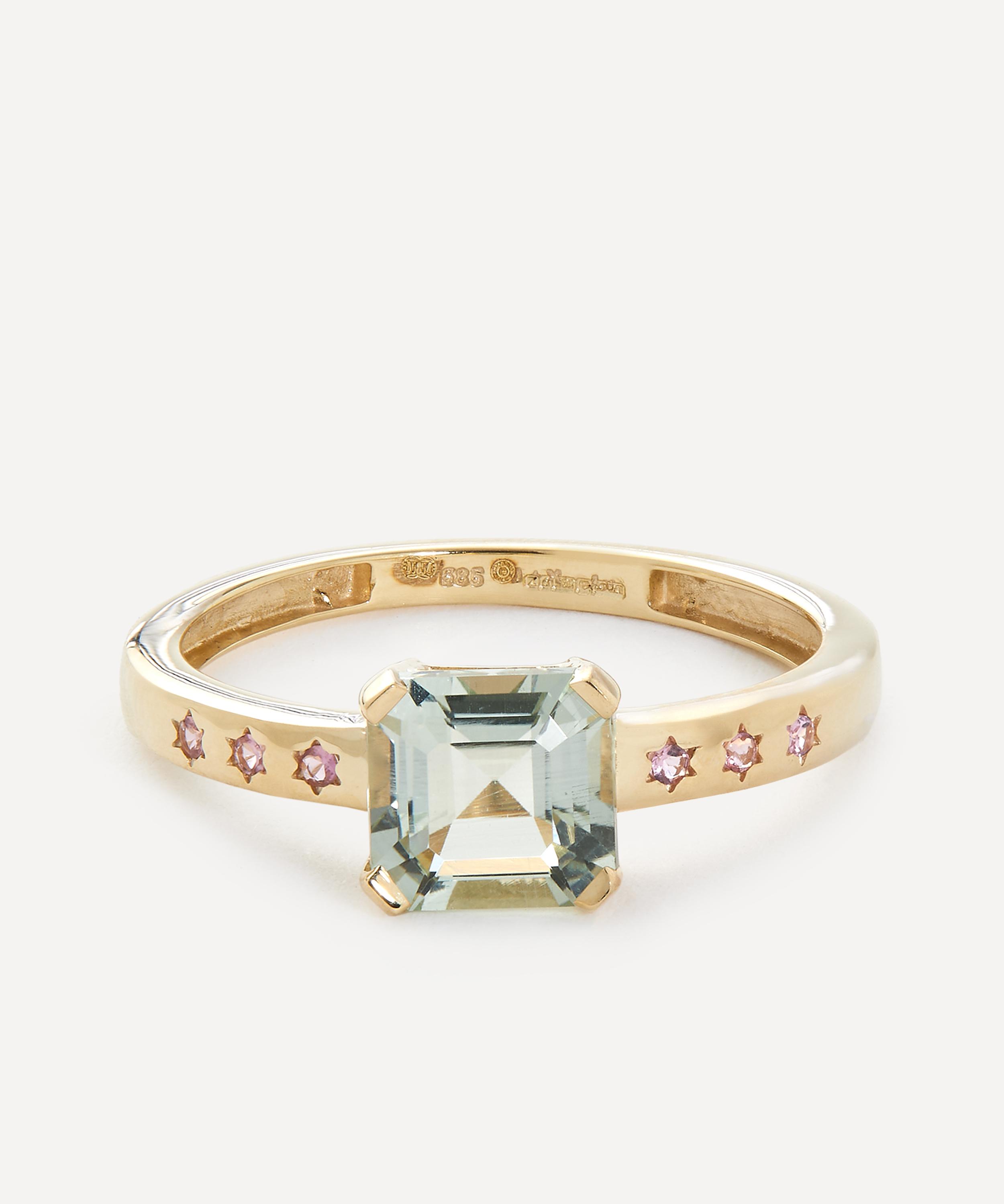 Anna + Nina - 14ct Gold Green Amethyst Cosmos Ring image number 0