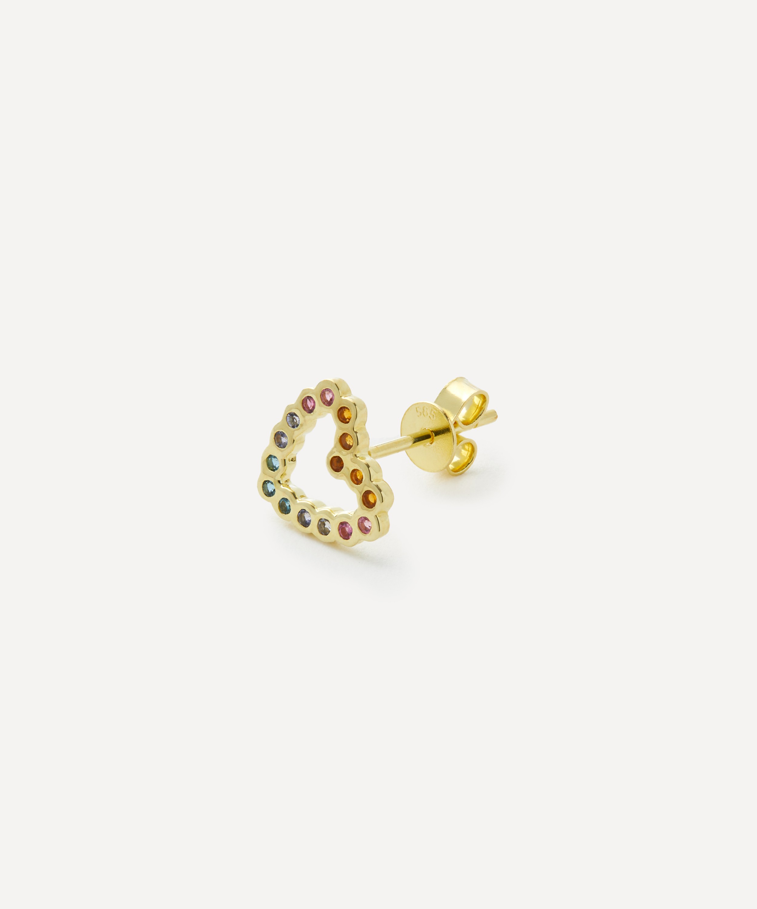 Anna + Nina - 14ct Gold Single Eclectic Heart Stud Earring image number 1