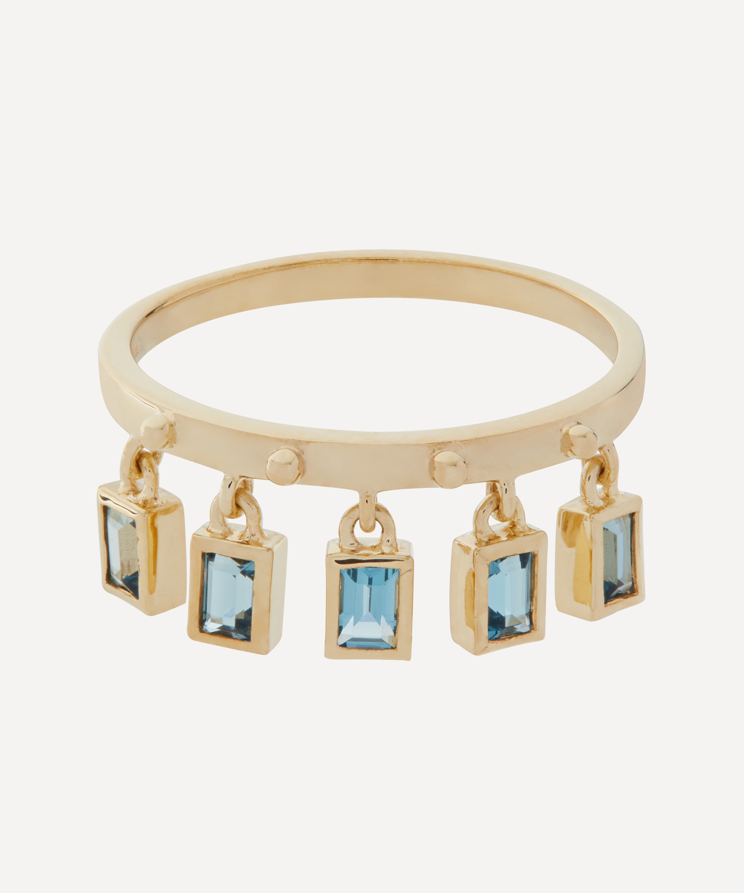 Anna + Nina - 14ct Gold Dangling Blue Topaz Ring image number 0