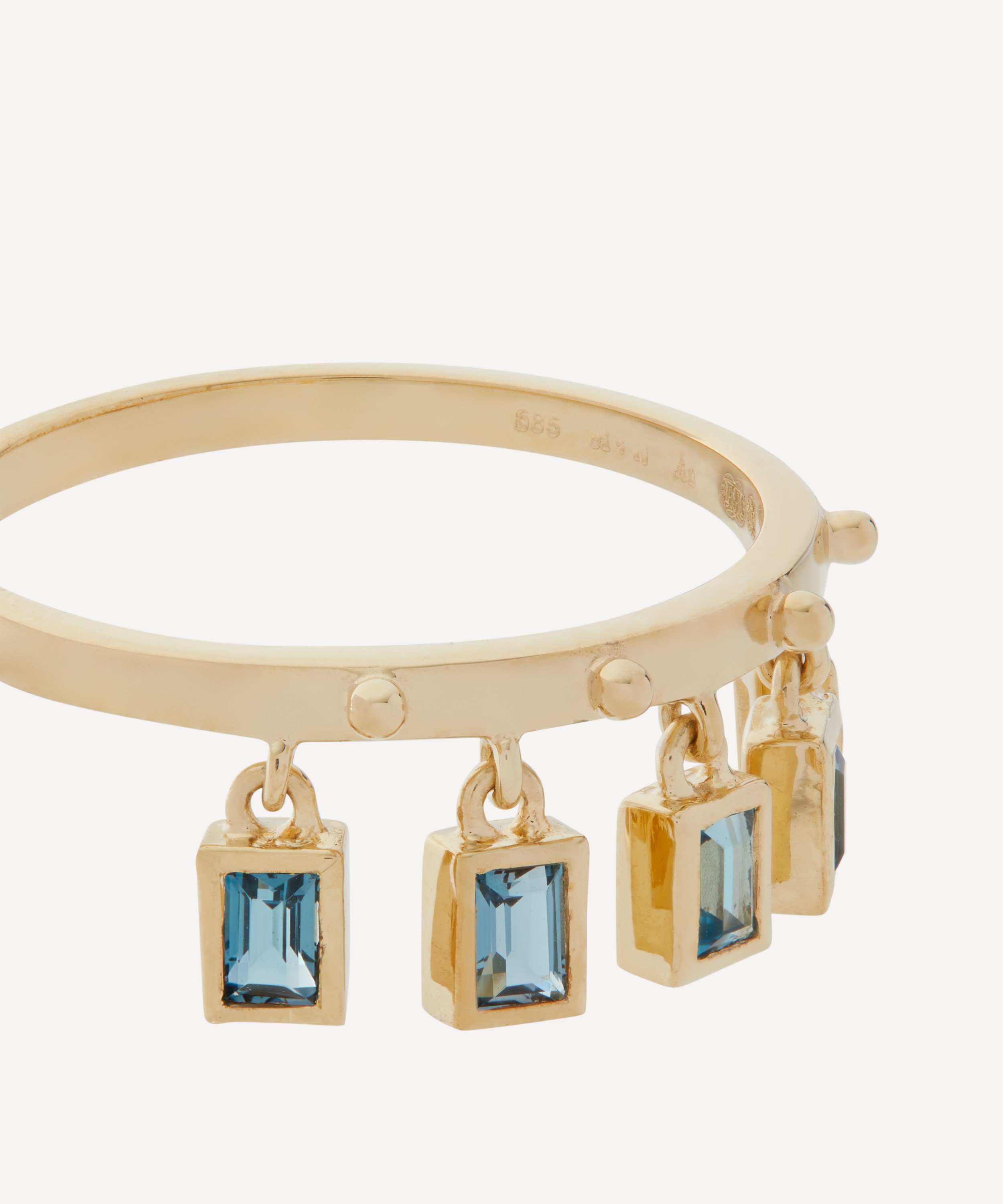 Anna + Nina - 14ct Gold Dangling Blue Topaz Ring image number 1