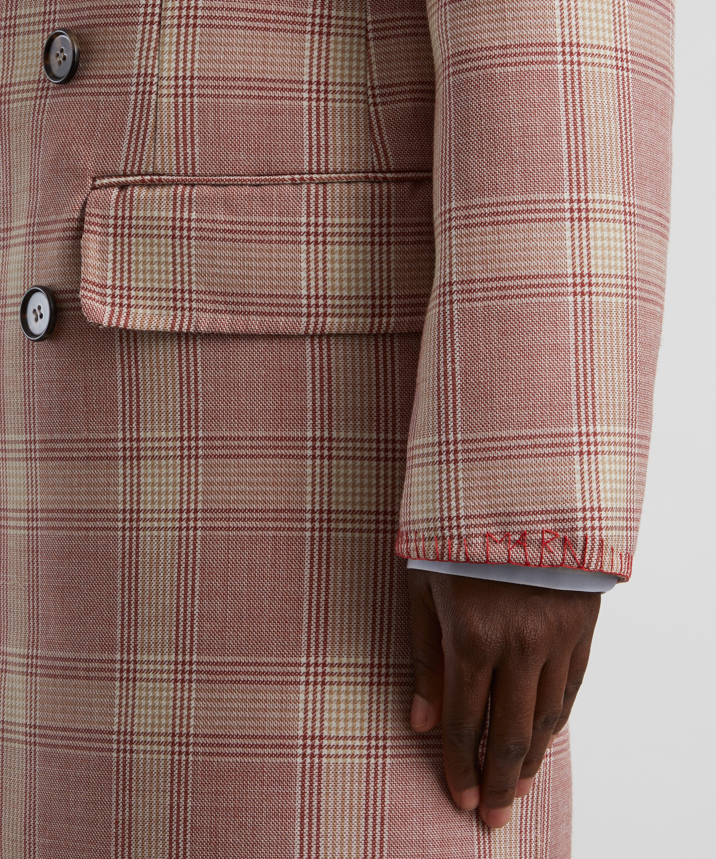 Marni - Checked Longline Double-Breasted Coat image number 4