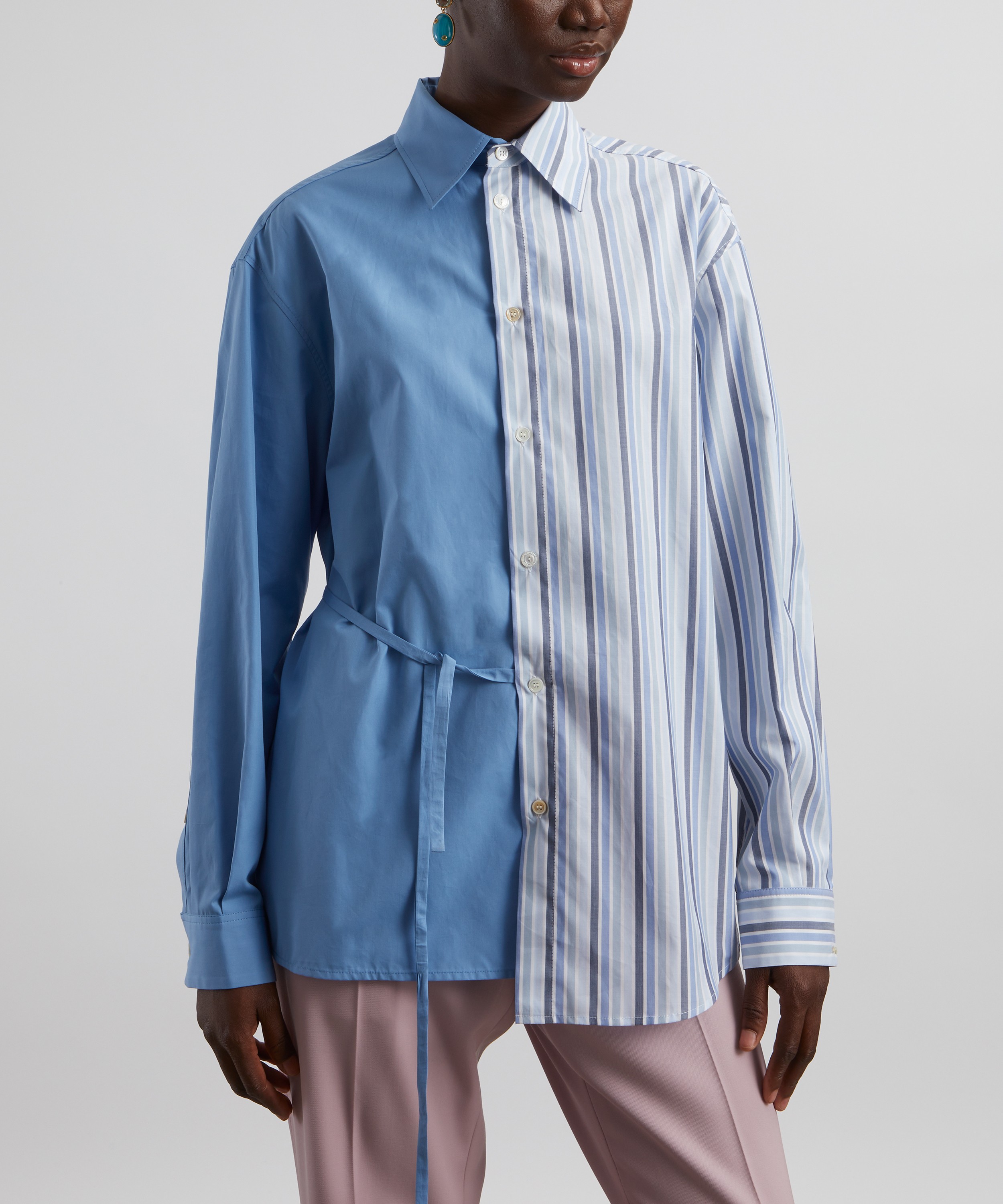 Marni - Blue Half Striped Poplin Shirt image number 2