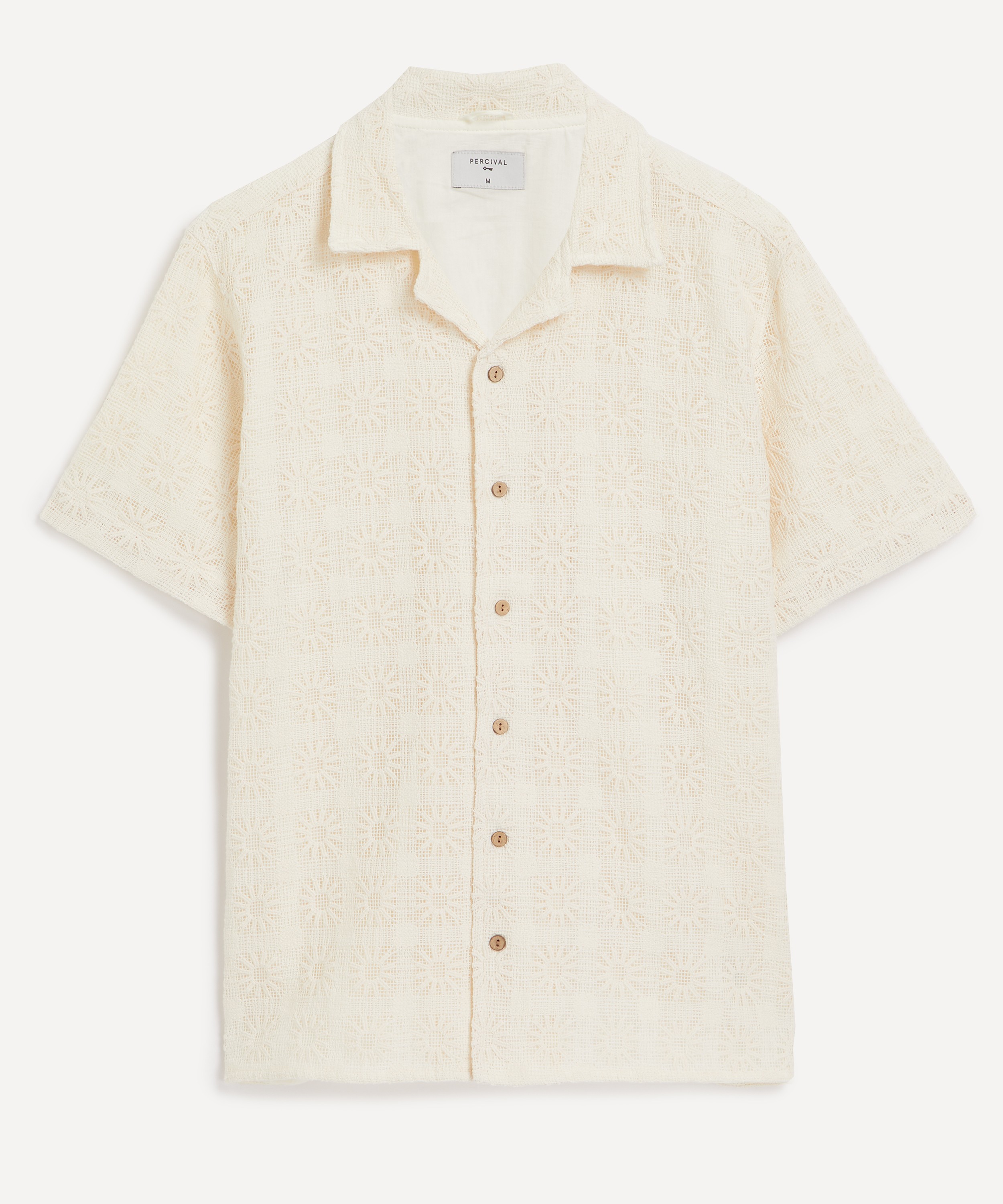 Percival - Ecru Crochet Cotton Poplin Shirt image number 0