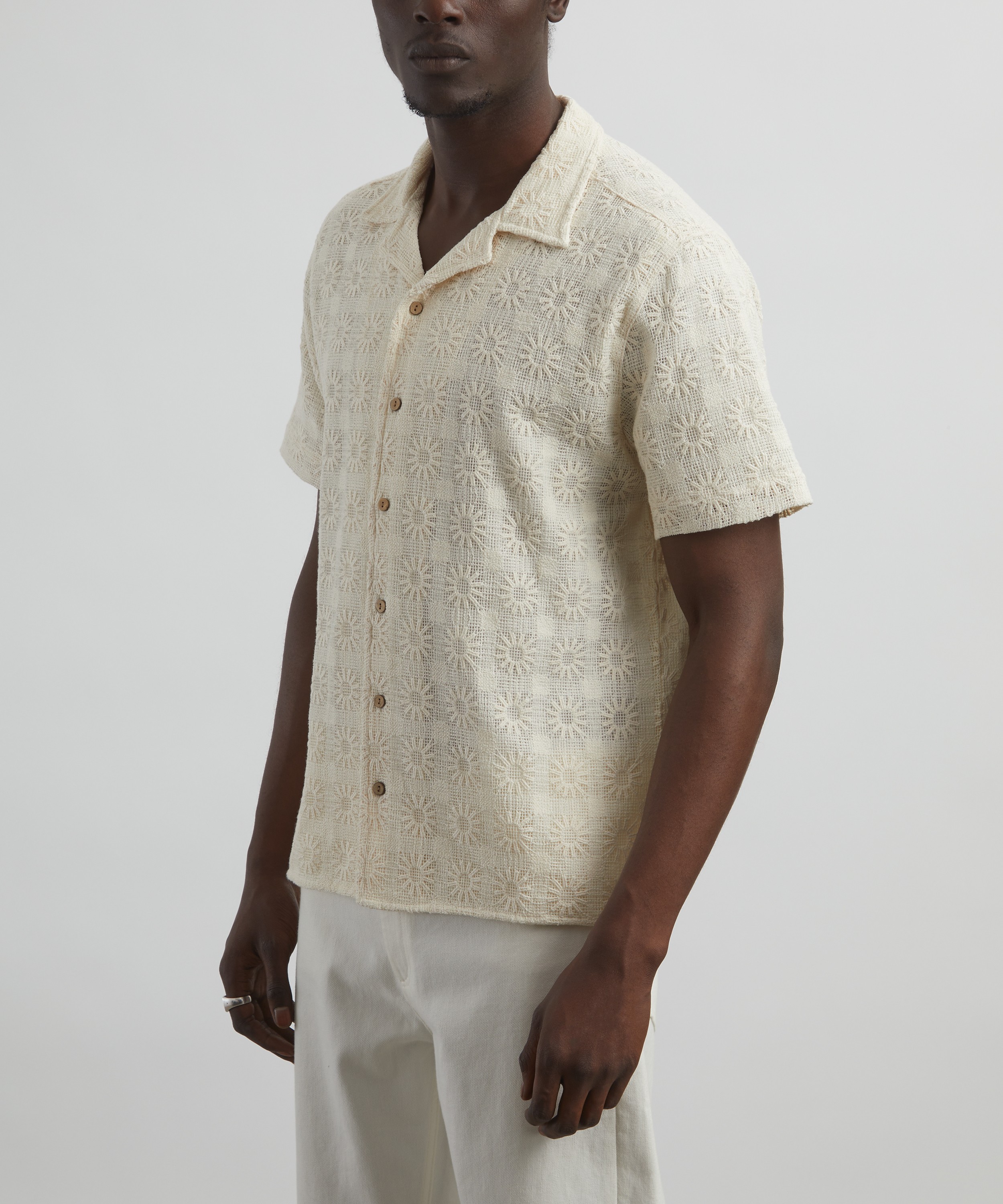 Percival - Ecru Crochet Cotton Poplin Shirt image number 2