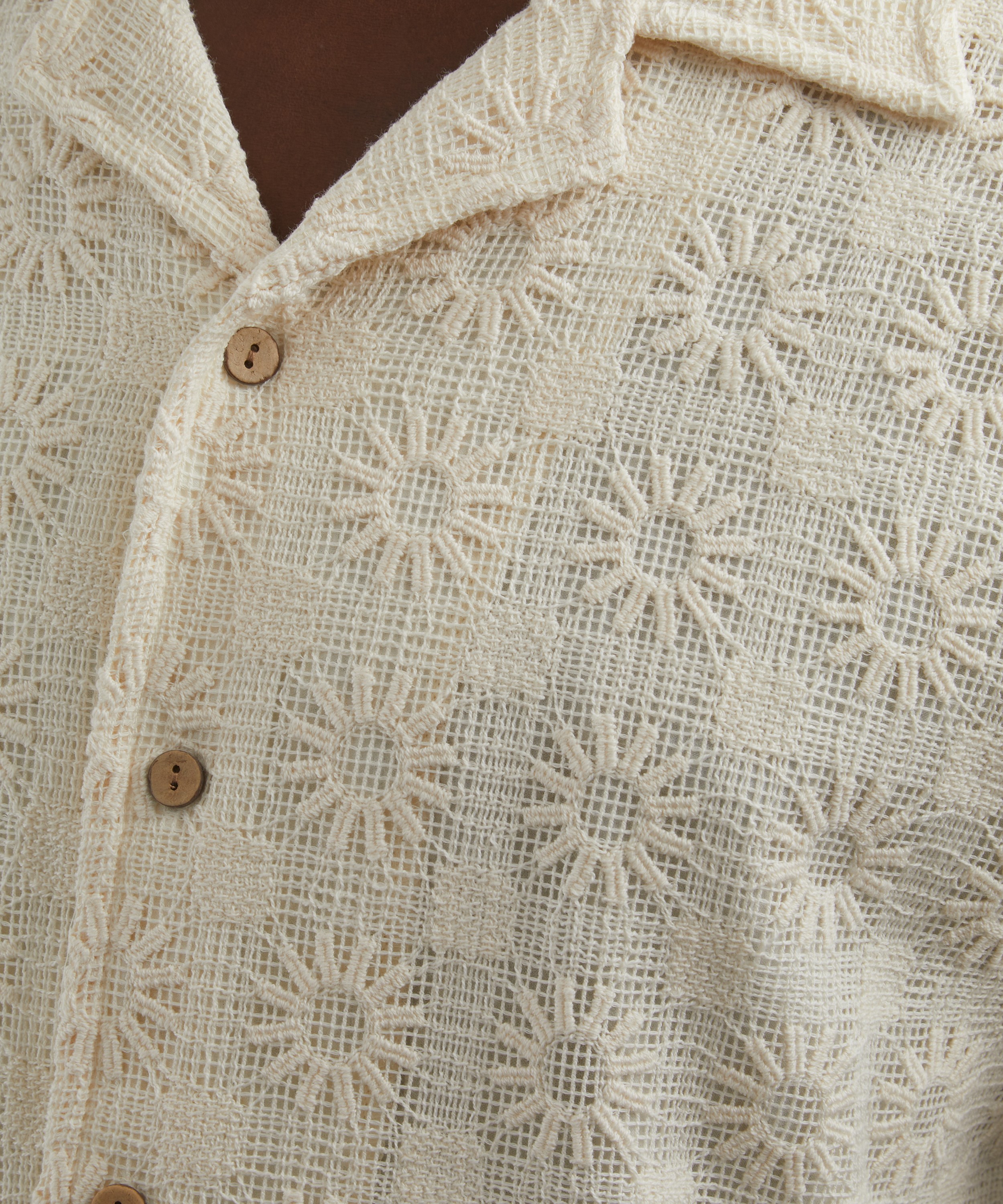 Percival - Ecru Crochet Cotton Poplin Shirt image number 4