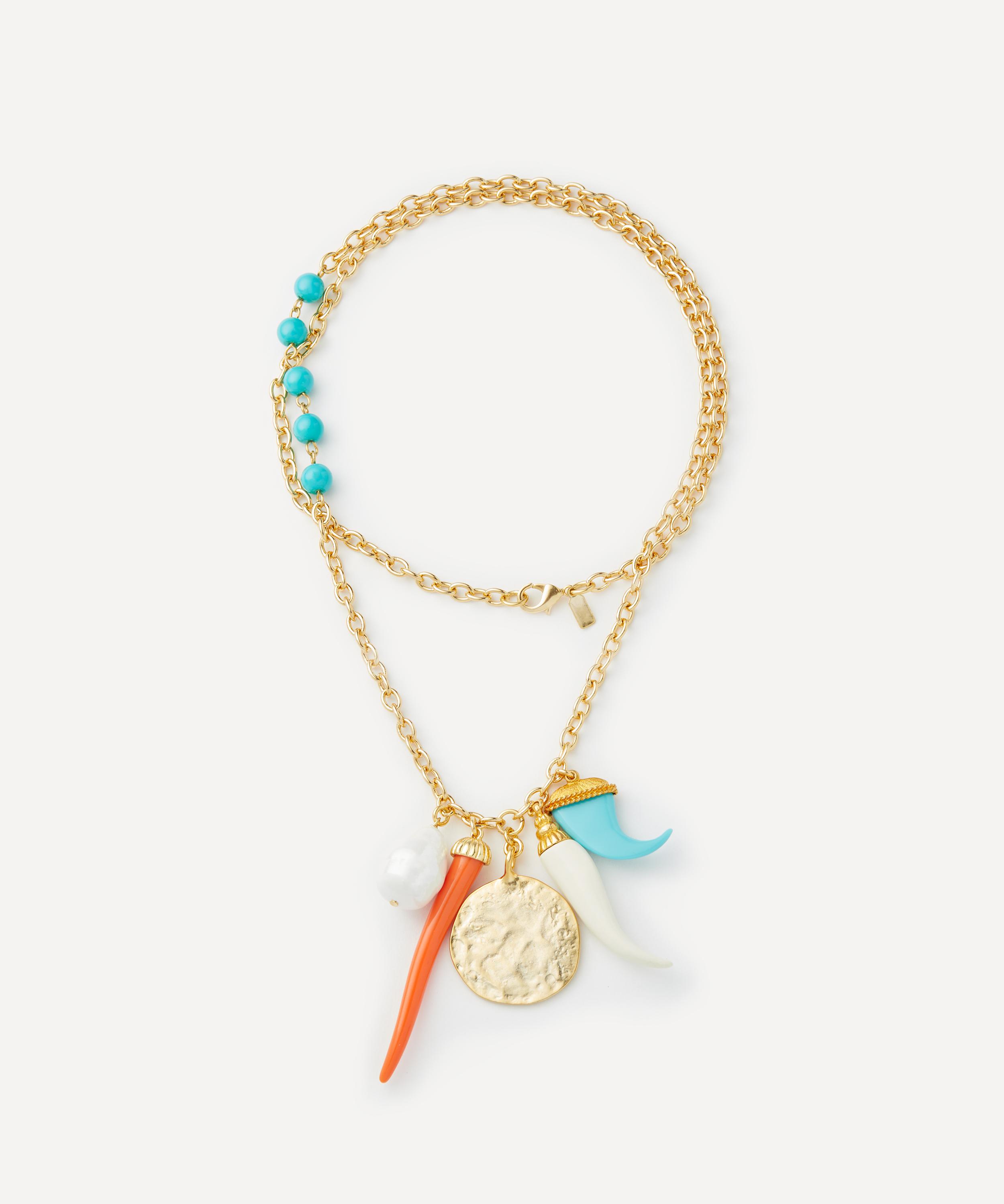 Kenneth Jay Lane - Gold-Plated Turquoise Chain and Multi Pendant Necklace image number 1