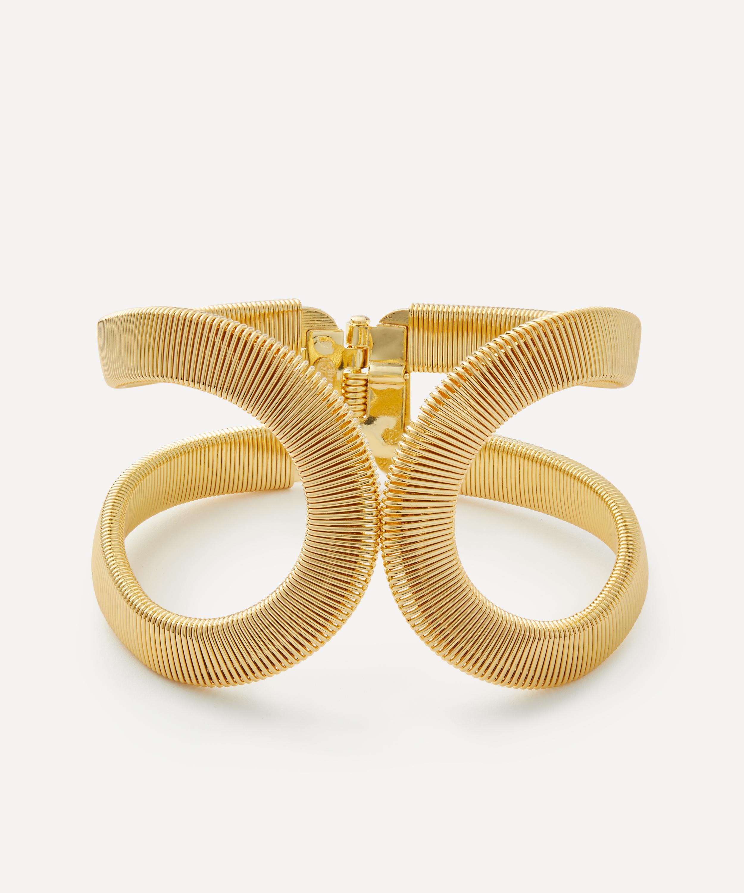 Kenneth Jay Lane - Gold-Plated Wide Ridge Curved Open Cuff Bracelet image number 0