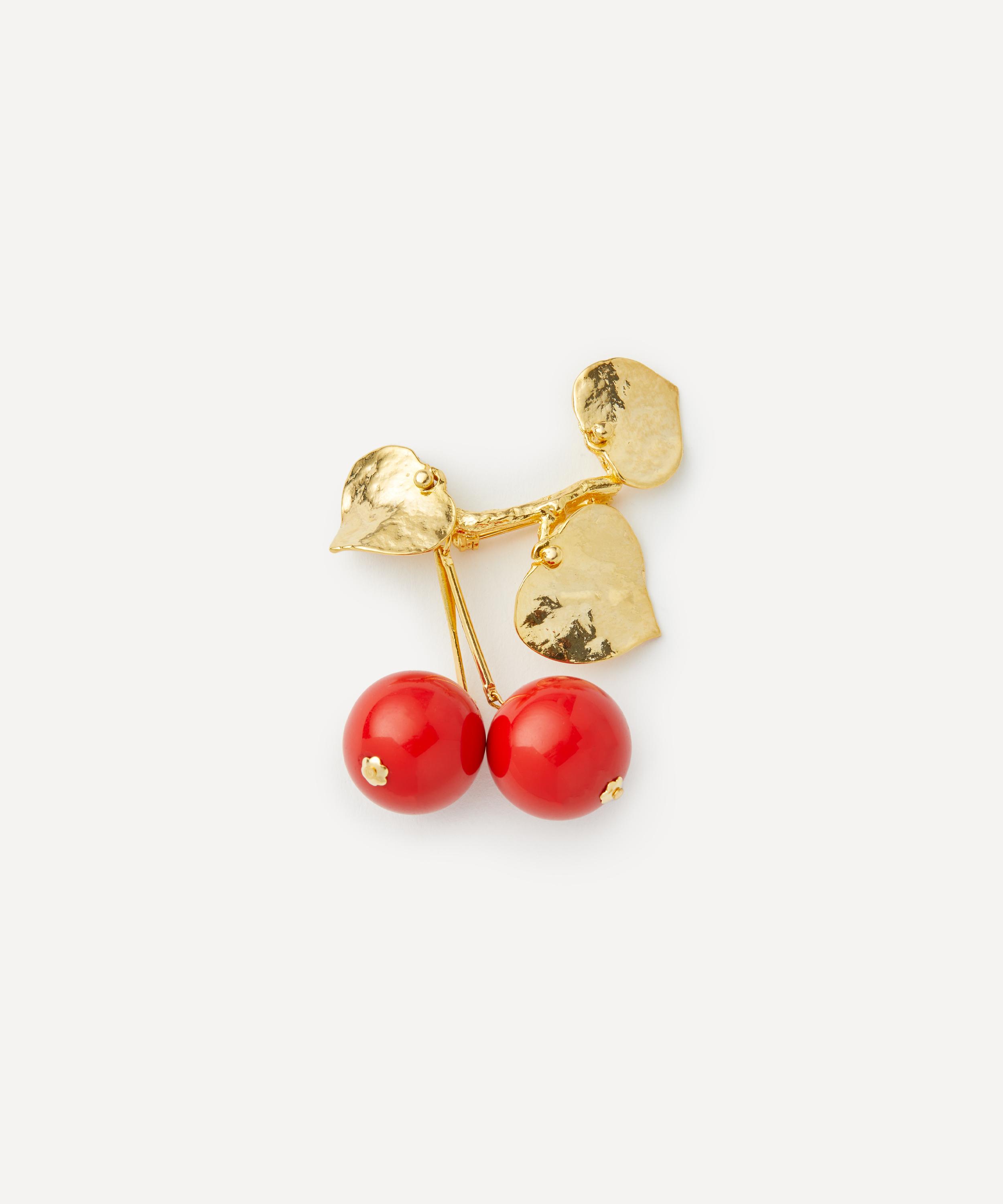 Kenneth Jay Lane - Gold-Plated Cherry and Leaves Drop Brooch image number 0