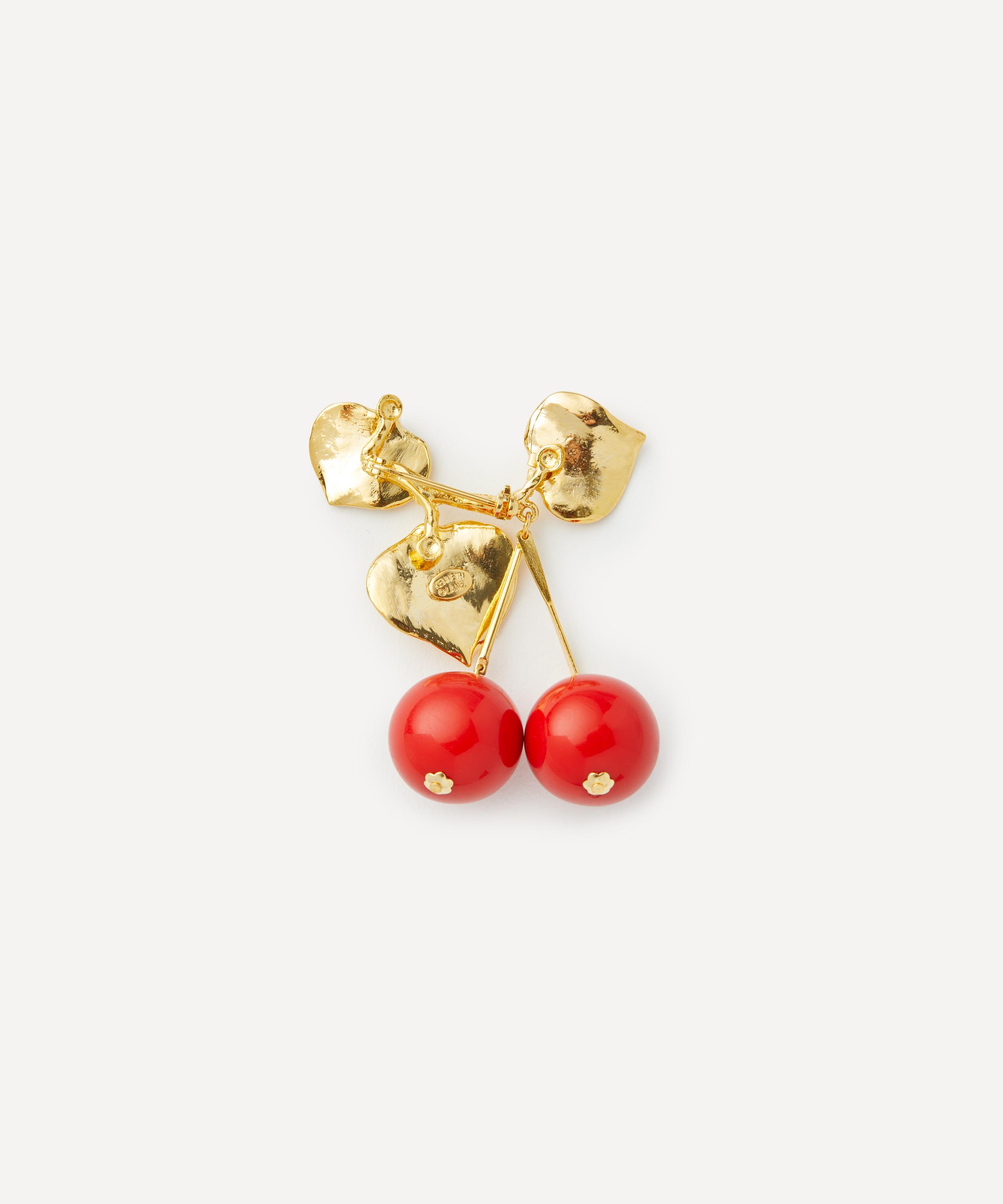 Kenneth Jay Lane - Gold-Plated Cherry and Leaves Drop Brooch image number 1