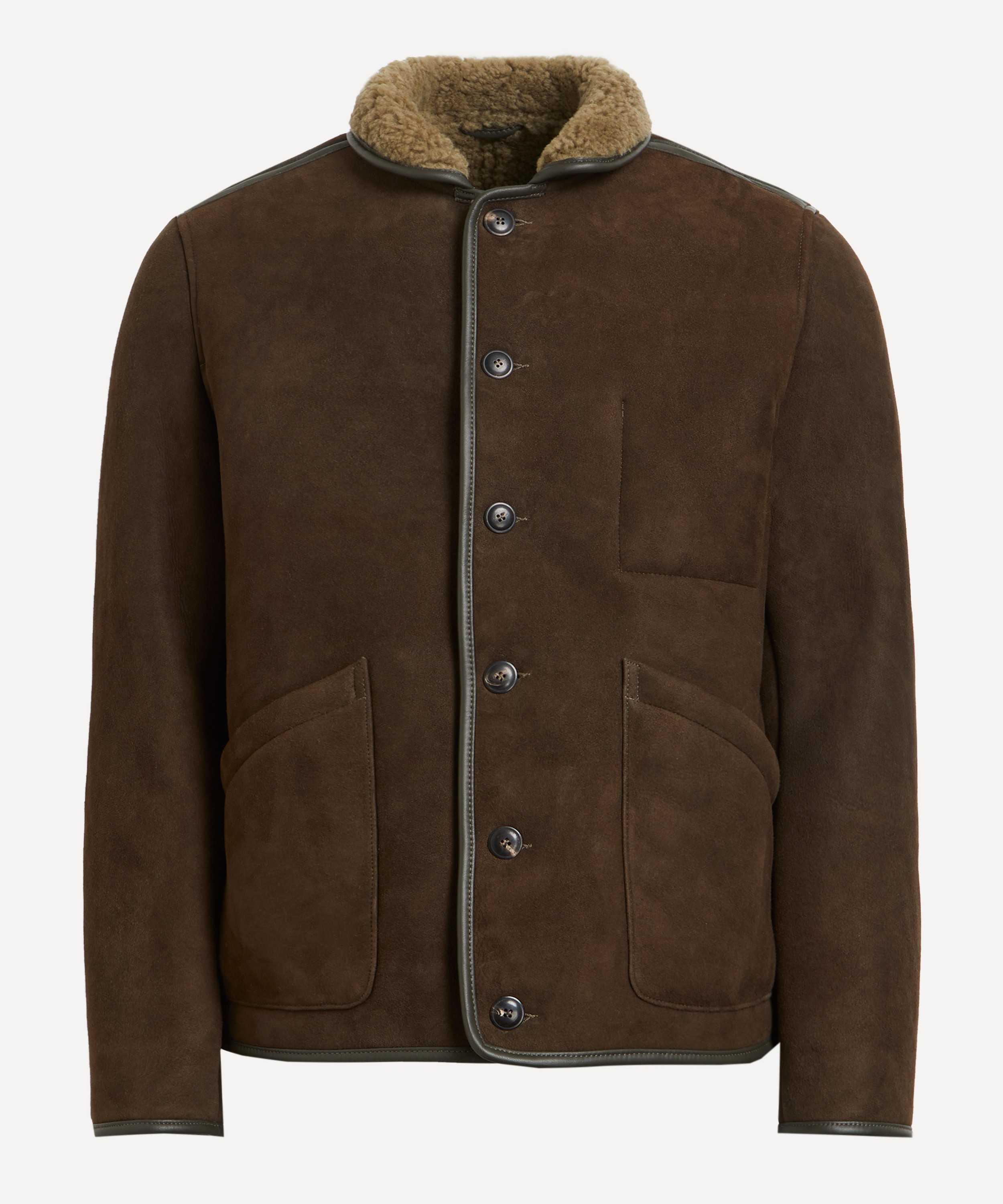 YMC - Brainticket Olive Suede Shearling Jacket image number 0