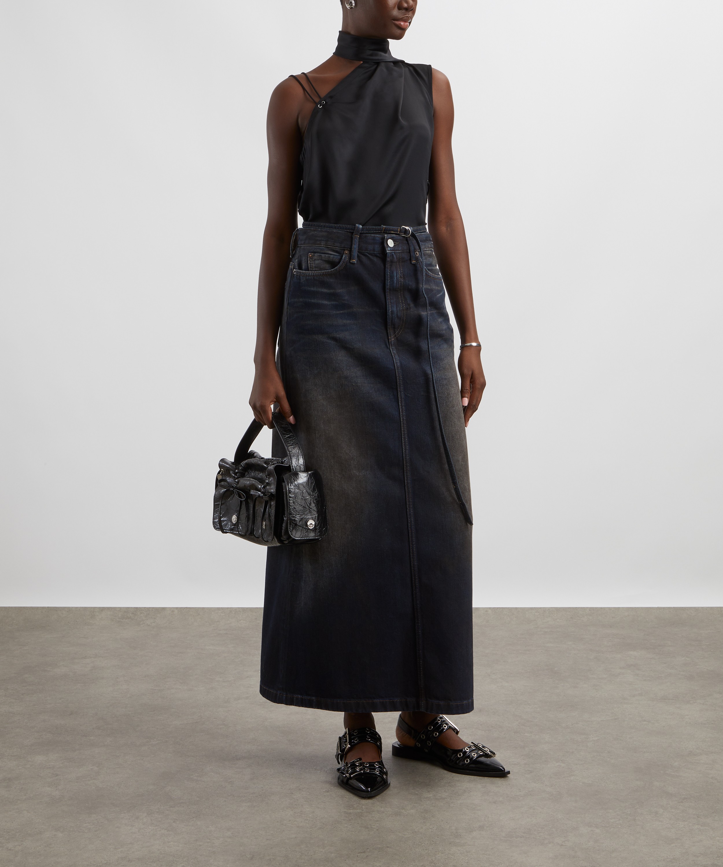 Acne Studios - Dark Blue Denim Belted Maxi Skirt image number 1